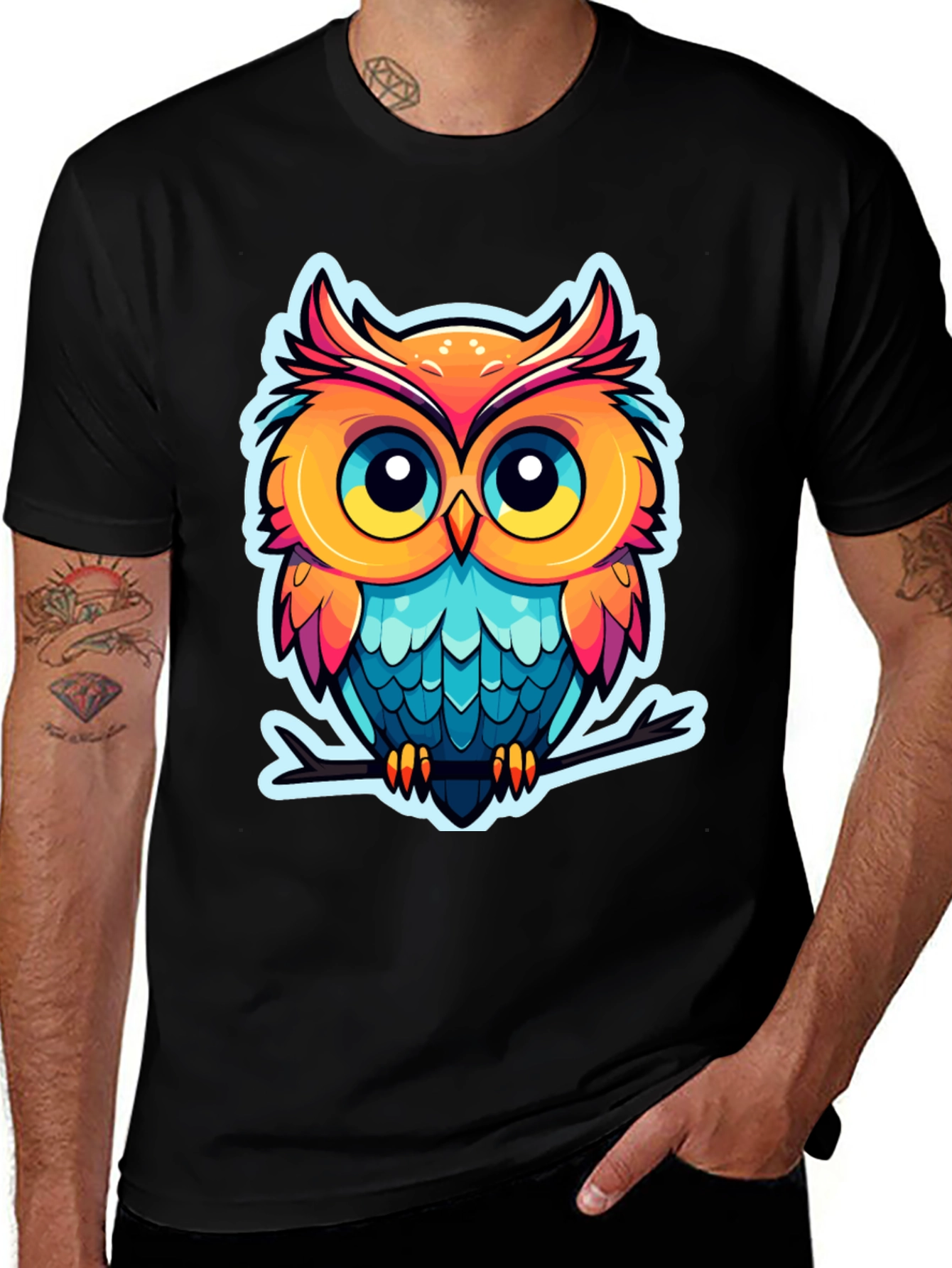 Variant 27 of Cartoon Owl Graphic Tee - Black Cotton Blend
