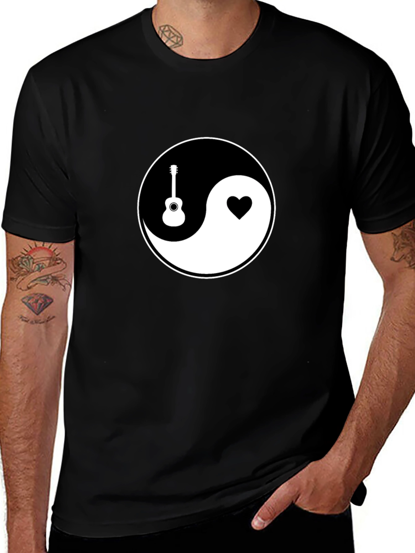 Variant 18 of Yin Yang Ukulele Heart Graphic Tee - Black