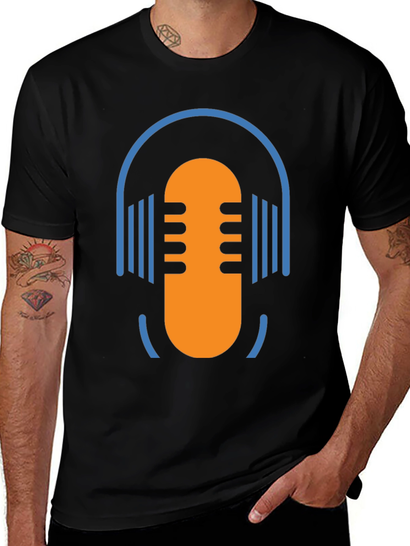 Variant 24 of Podcast Microphone Headphone Graphic Tee - Black