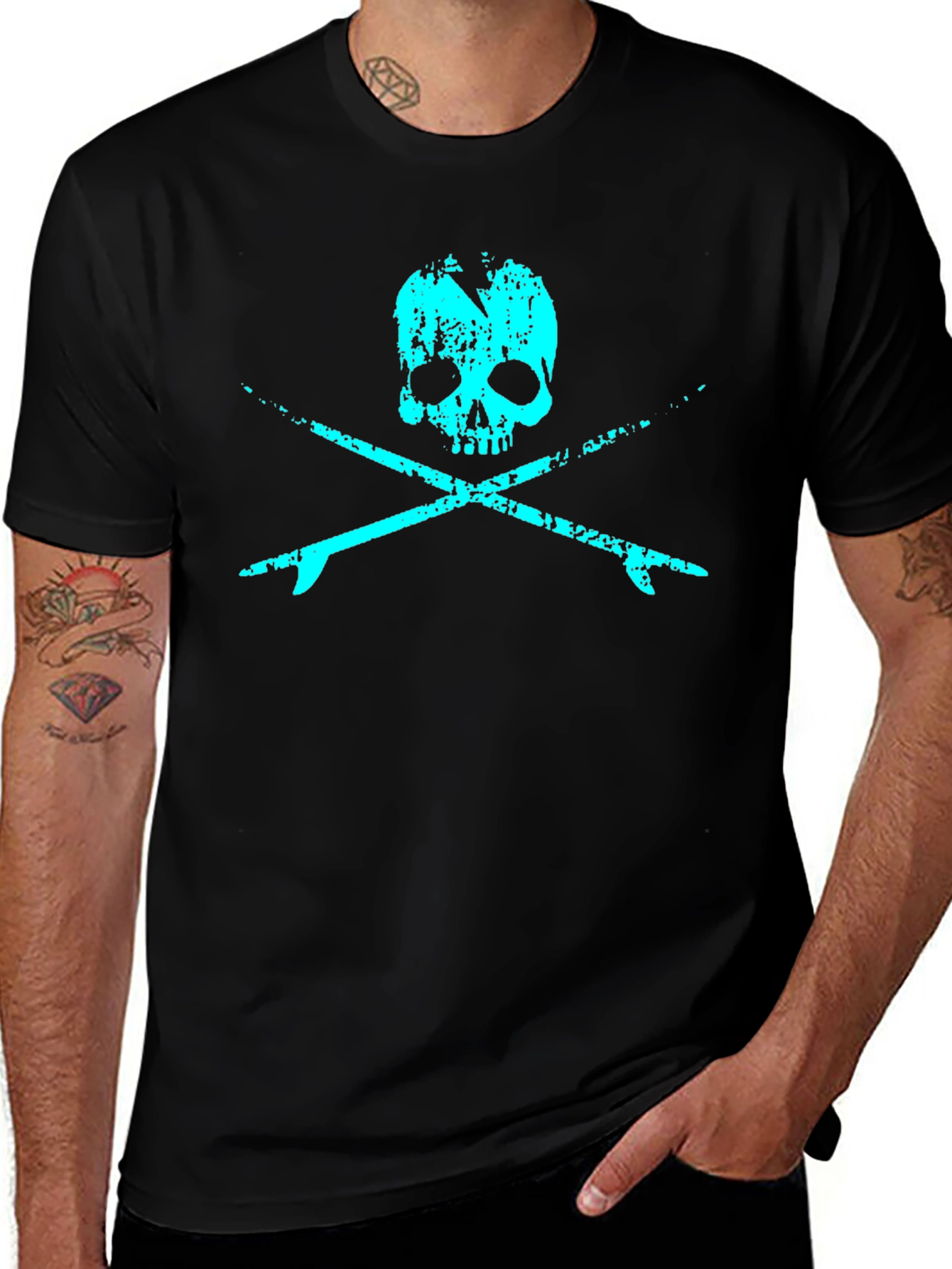 Variant 7 of Skull & Surfboards Graphic Tee - Black