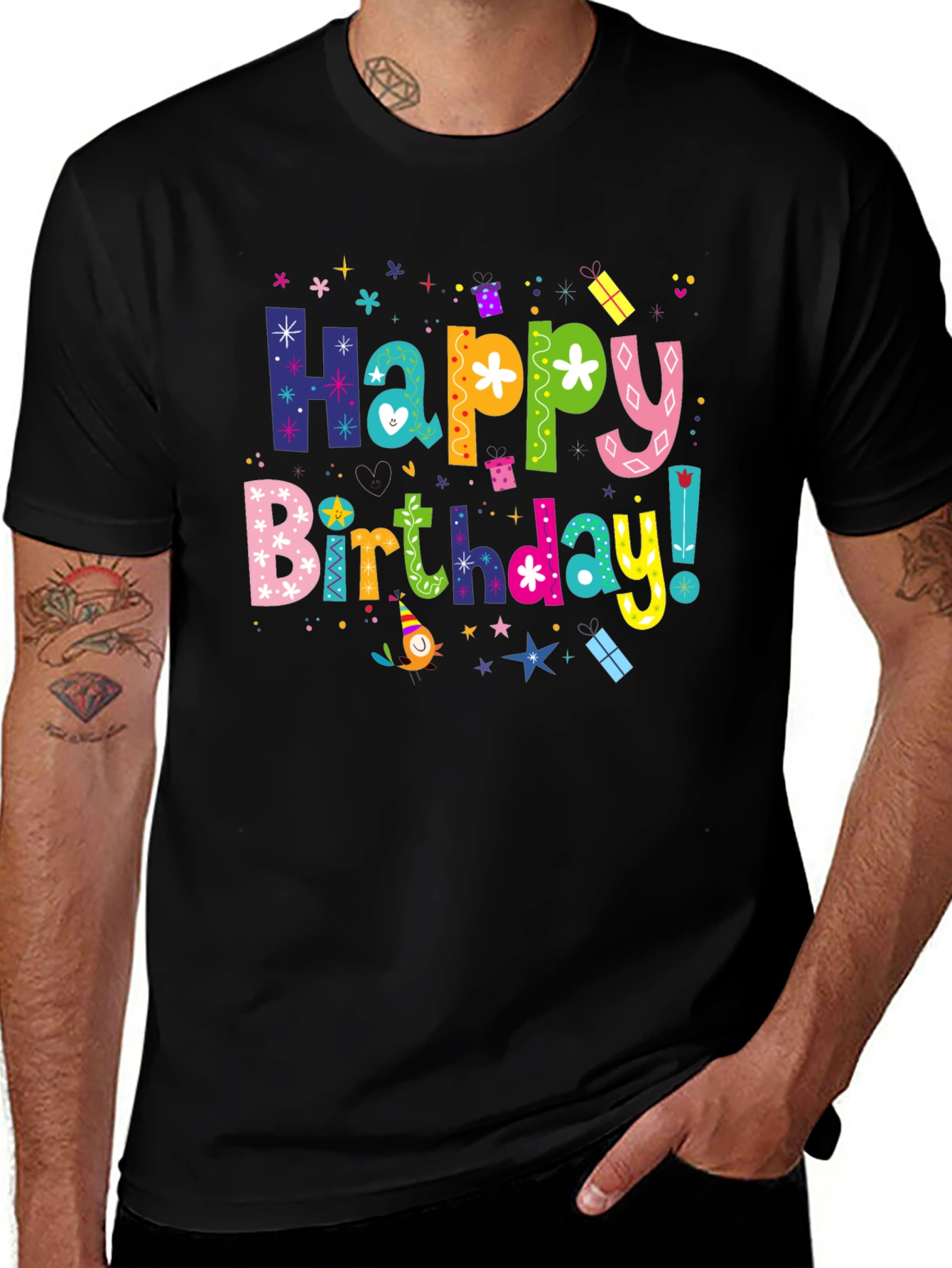 Happy Birthday Graphic Tee - Black Cotton