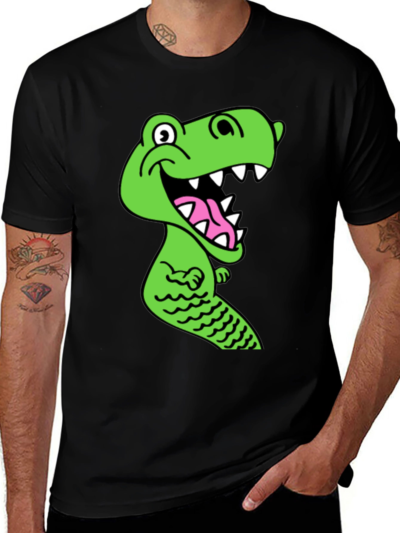 Variant 12 of Dinosaur Graphic Tee - Men's Black T-Shirt