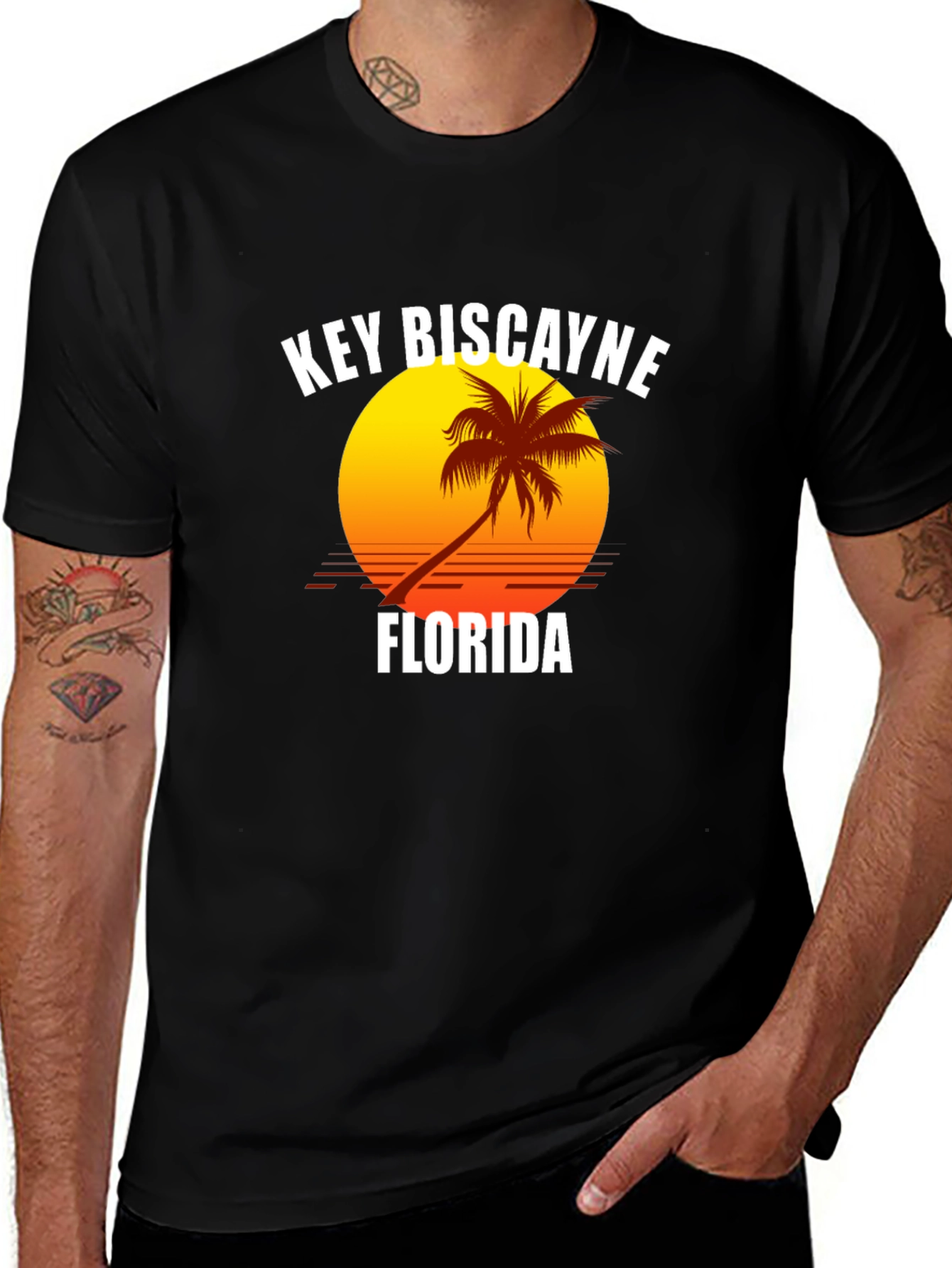 Key Biscayne Florida T-Shirt - Tropical Palm Tree Sunset