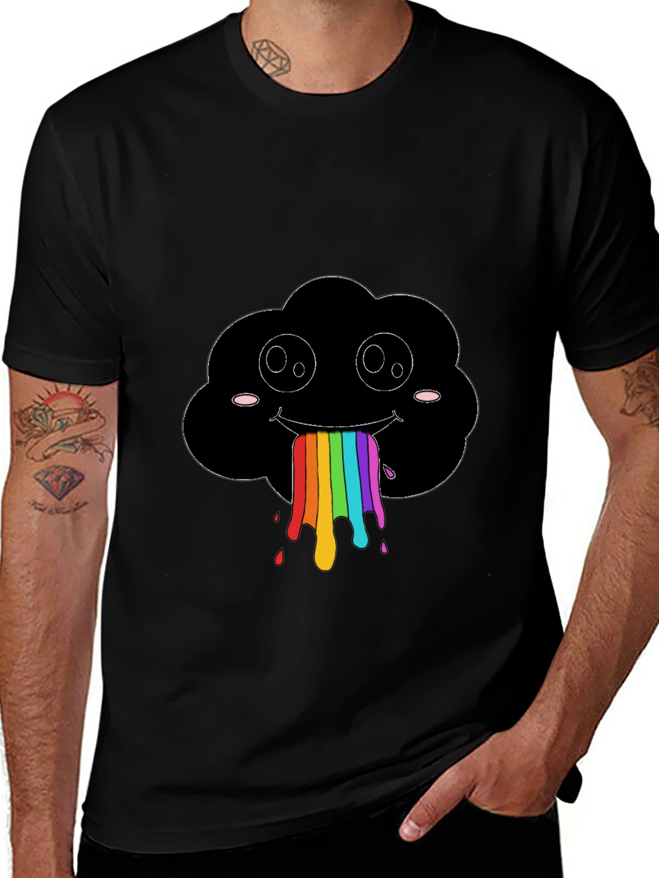 Variant 16 of Rainbow Vomit Cloud Graphic Tee - Black Cotton T-Shirt