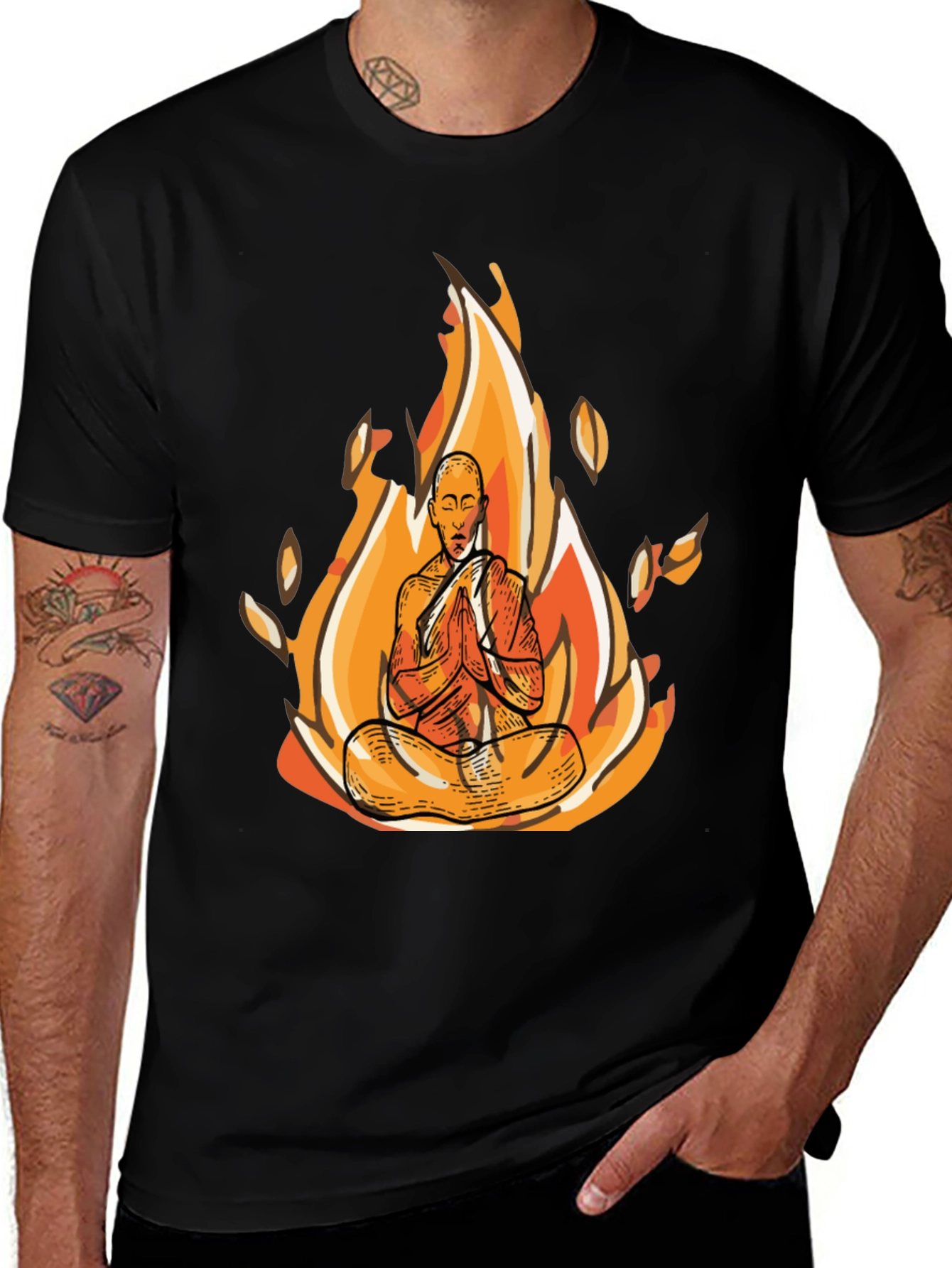 Zen Monk Fire Graphic Black T-Shirt