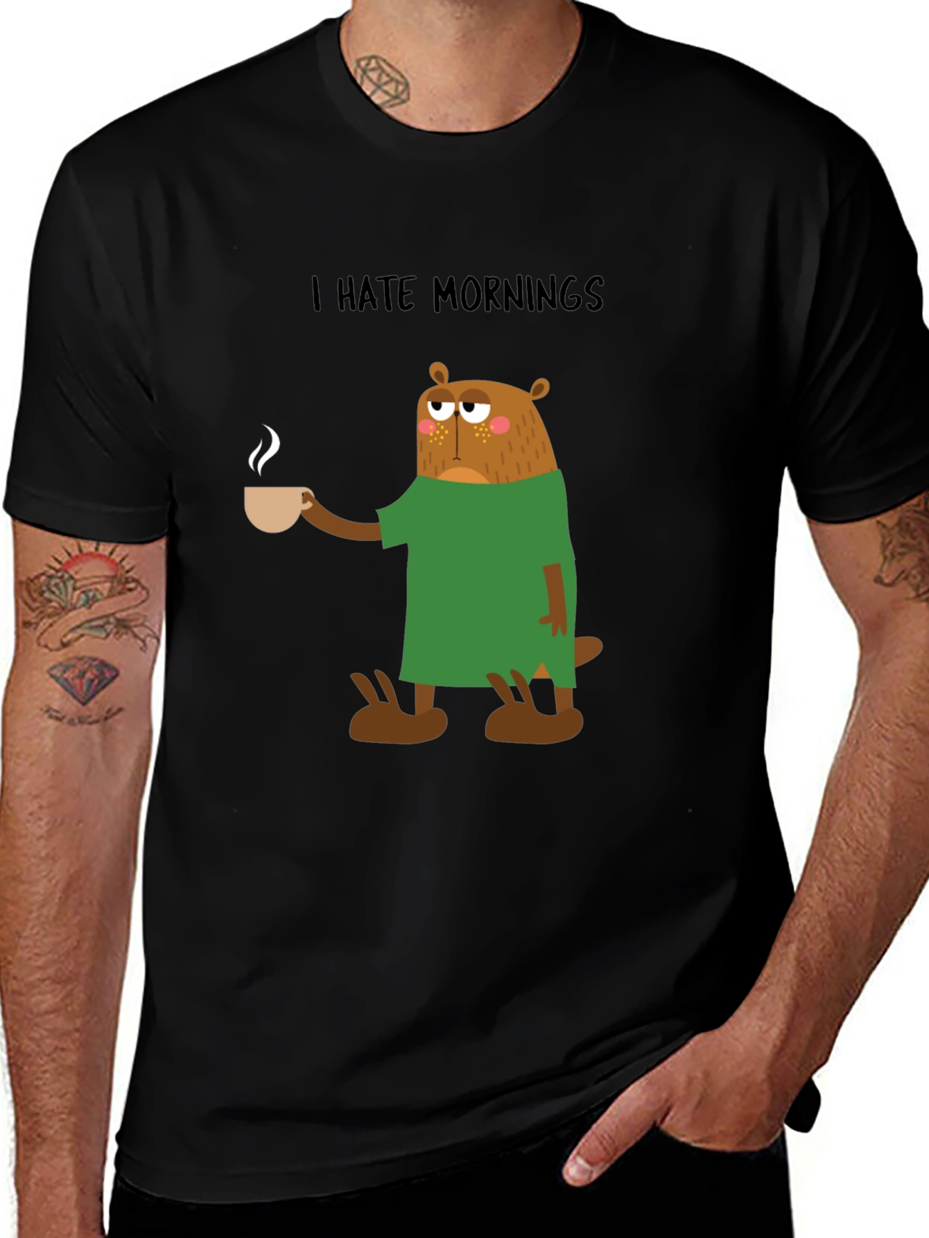 I Hate Mornings T-Shirt - Funny Bear Coffee Design