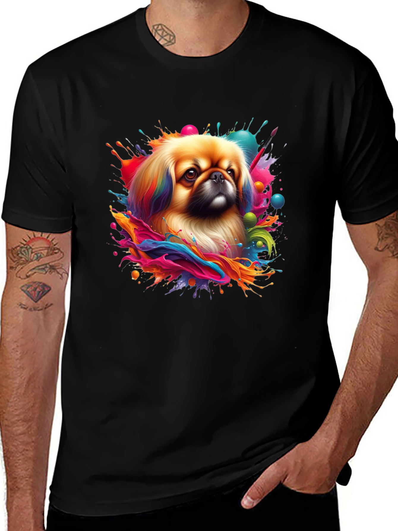 Colorful Pekingese Dog Splash Art T-Shirt