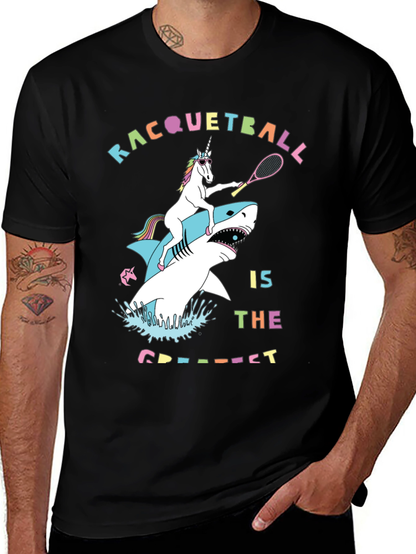 Variant 13 of Racquetball Unicorn Shark Graphic Tee