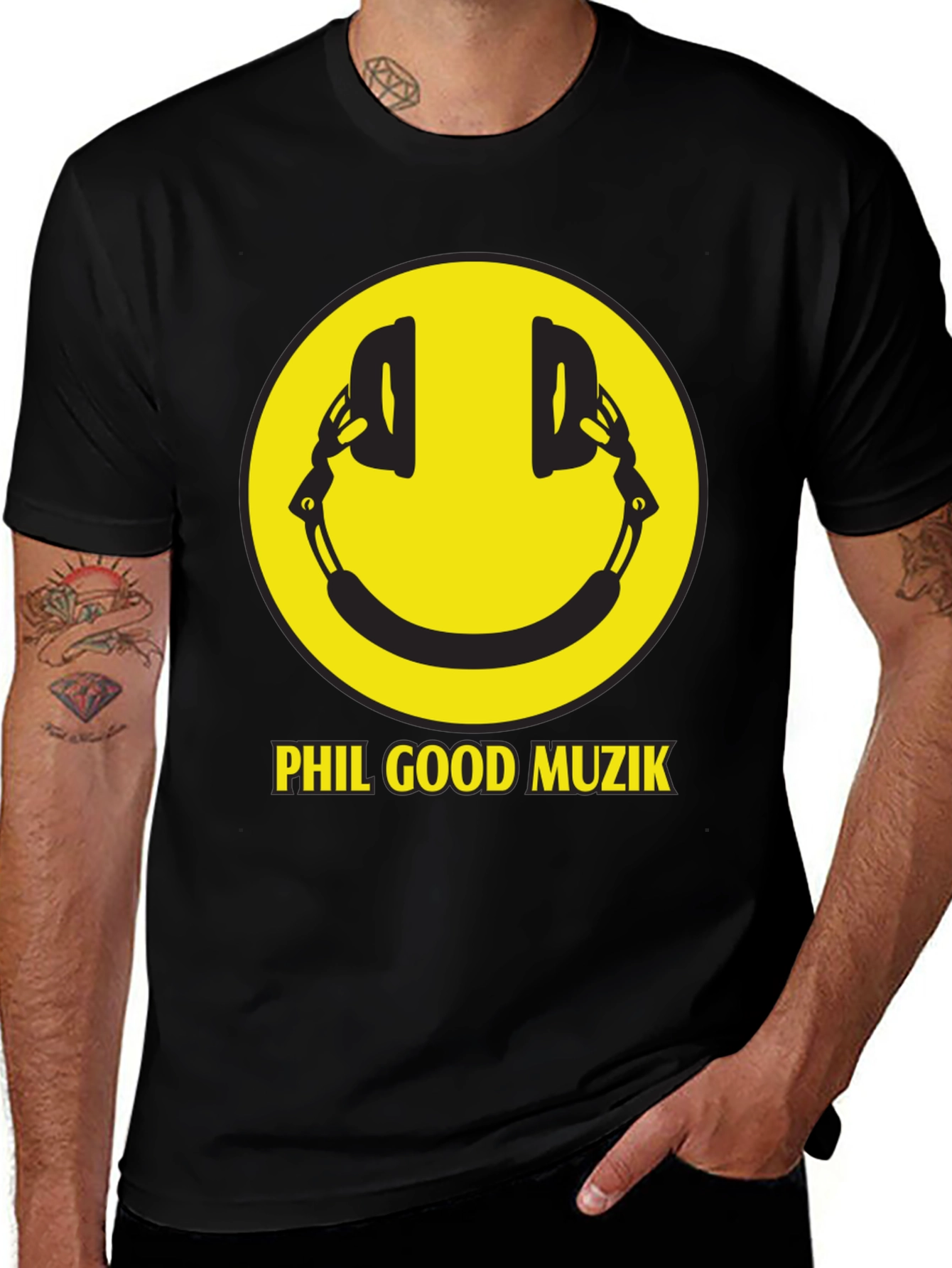 Variant 27 of Phil Good Muzik Smiley Face Graphic T-Shirt