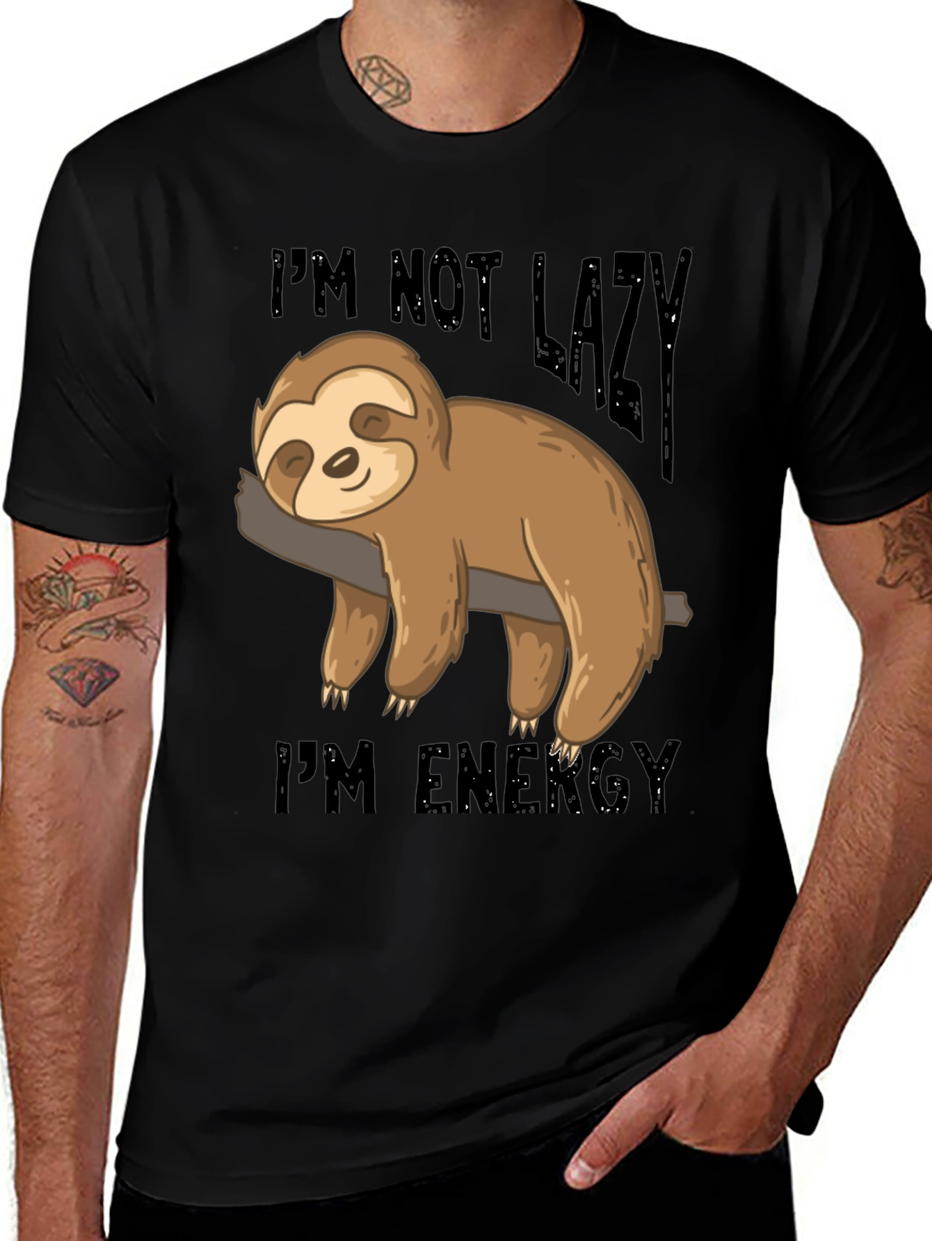 Black Lazy Sloth Energy T-Shirt - Comfortable Cotton Blend Tee main image