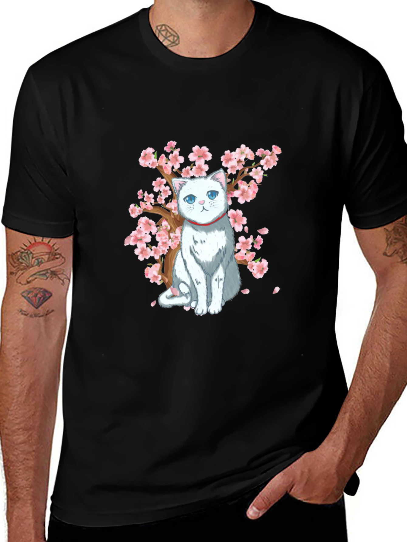 Variant 29 of Cat & Cherry Blossoms Graphic Tee