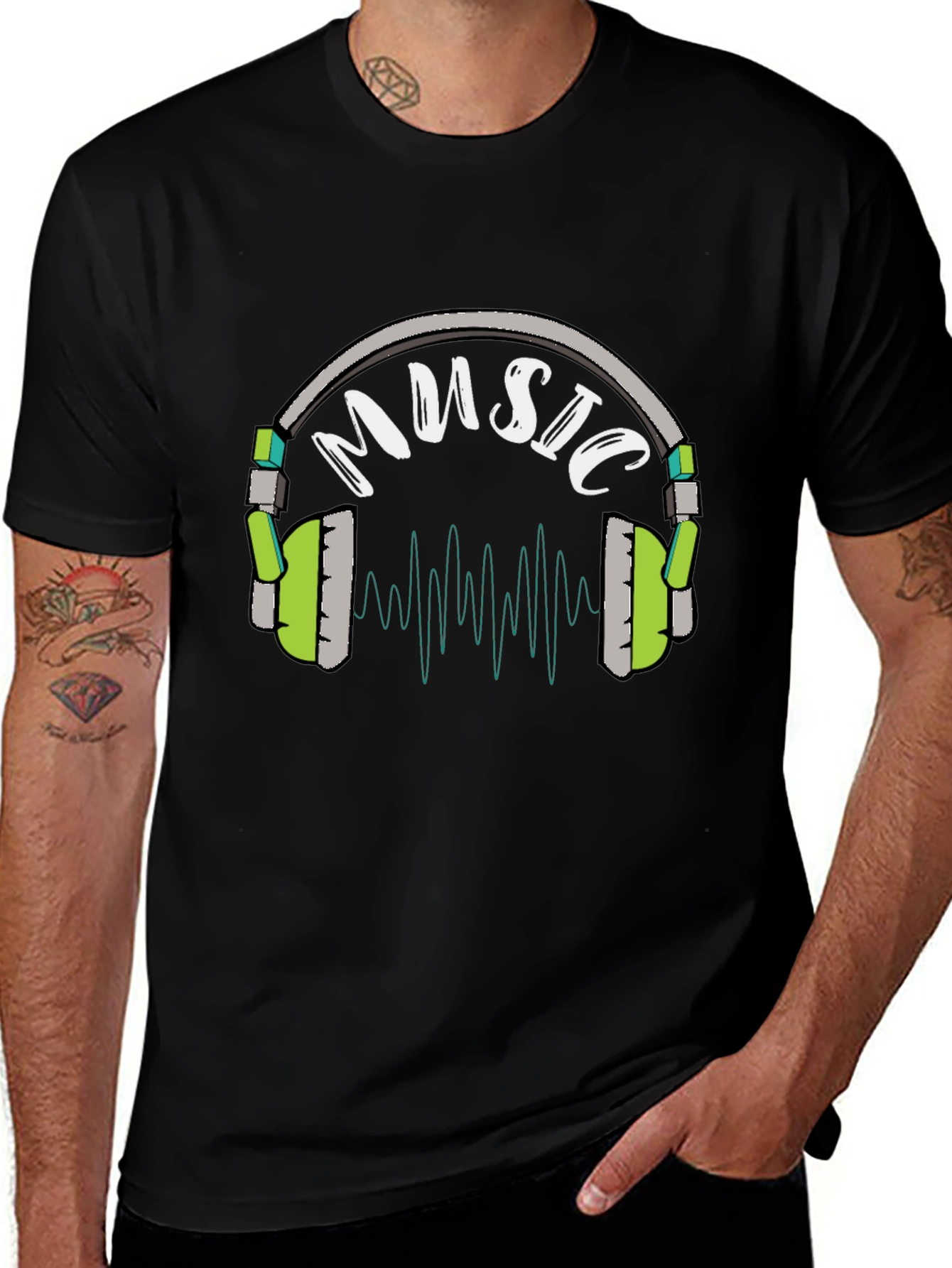 Variant 26 of Music Headphone Graphic Black T-Shirt