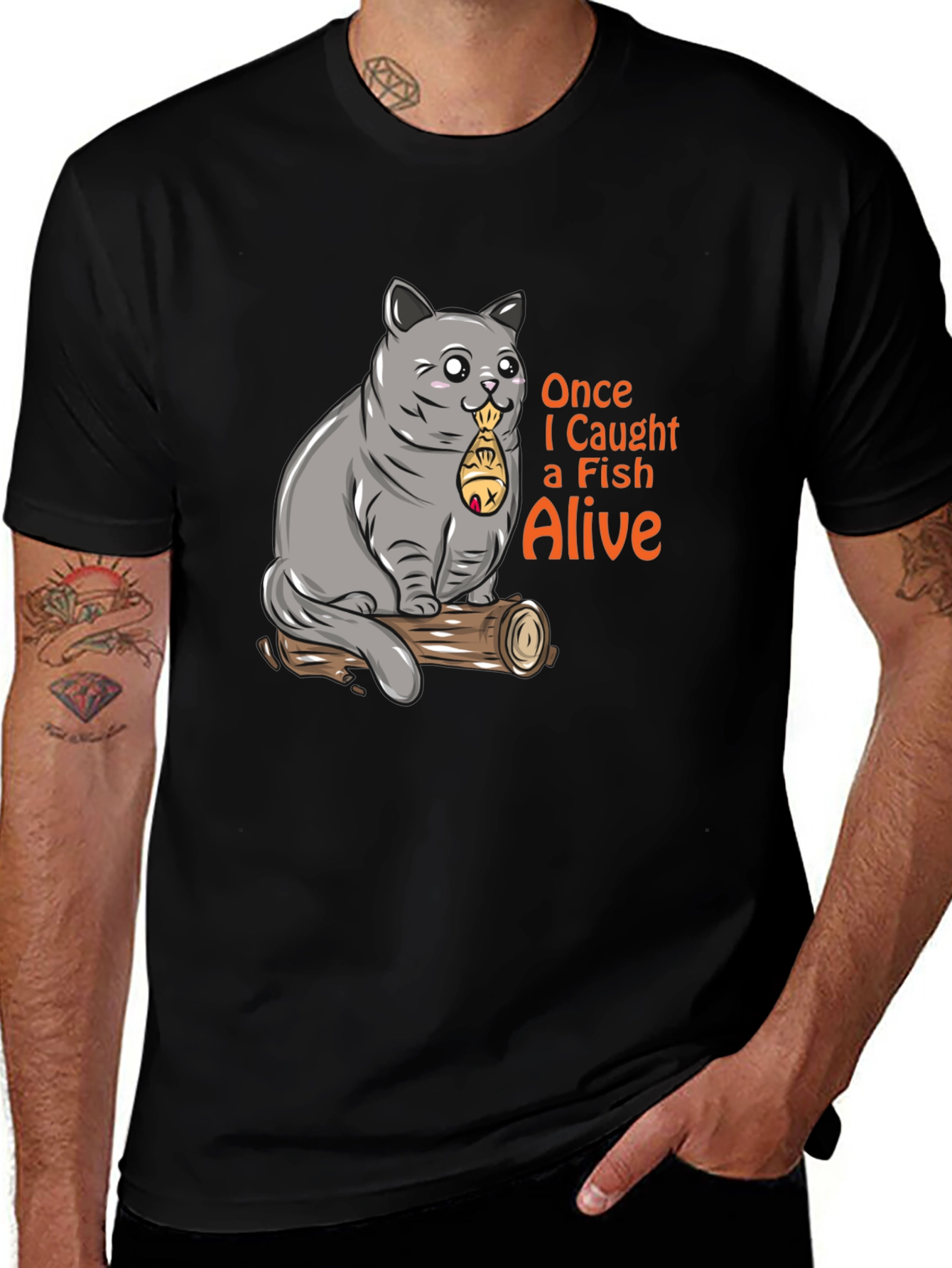 Variant 26 of Funny Cat Caught Fish T-Shirt