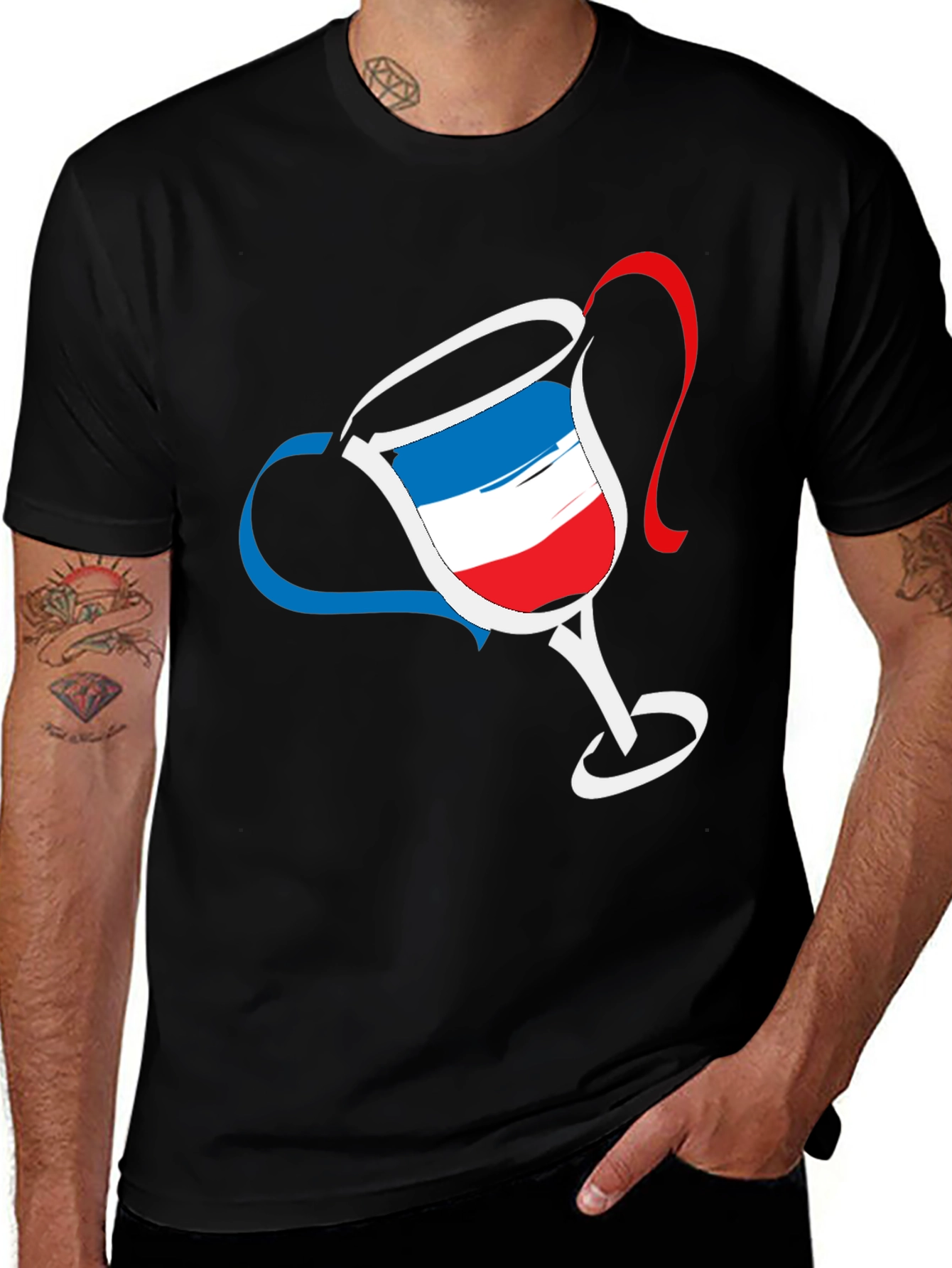 Variant 20 of French Flag Wine Glass Graphic Tee - Men's Black T-Shirt