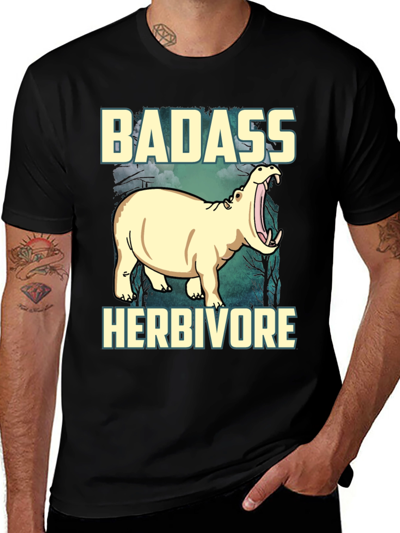 Variant 22 of Badass Herbivore Hippo Graphic Tee