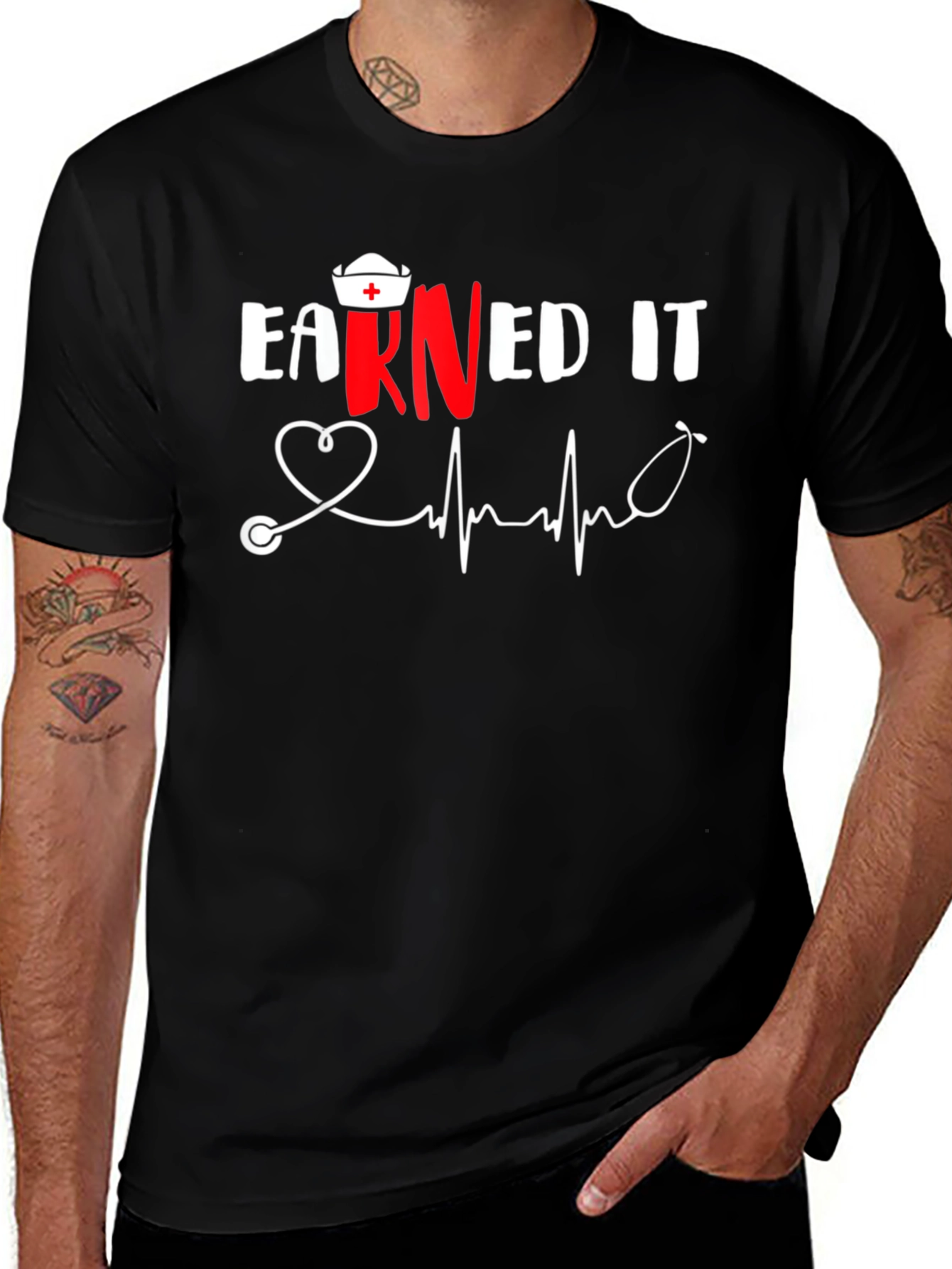 Variant 7 of Earned It Nurse T-Shirt RN Stethoscope Heartbeat