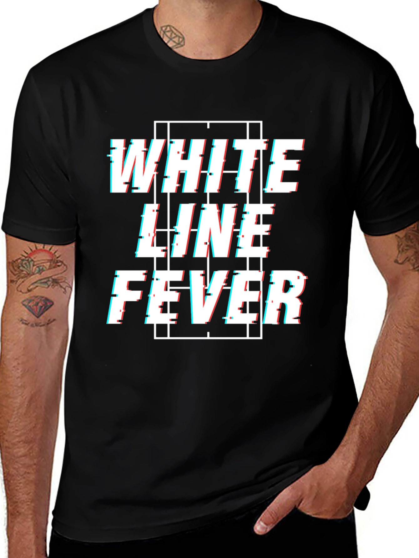 Variant 12 of White Line Fever Glitch Style Graphic Tee