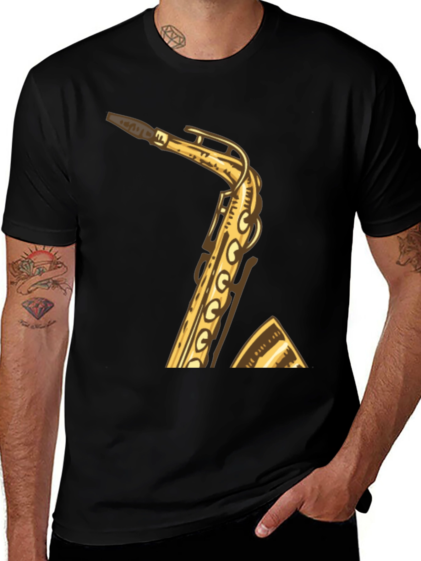 Black Saxophone Graphic Tee - Musician Style Shirt main image