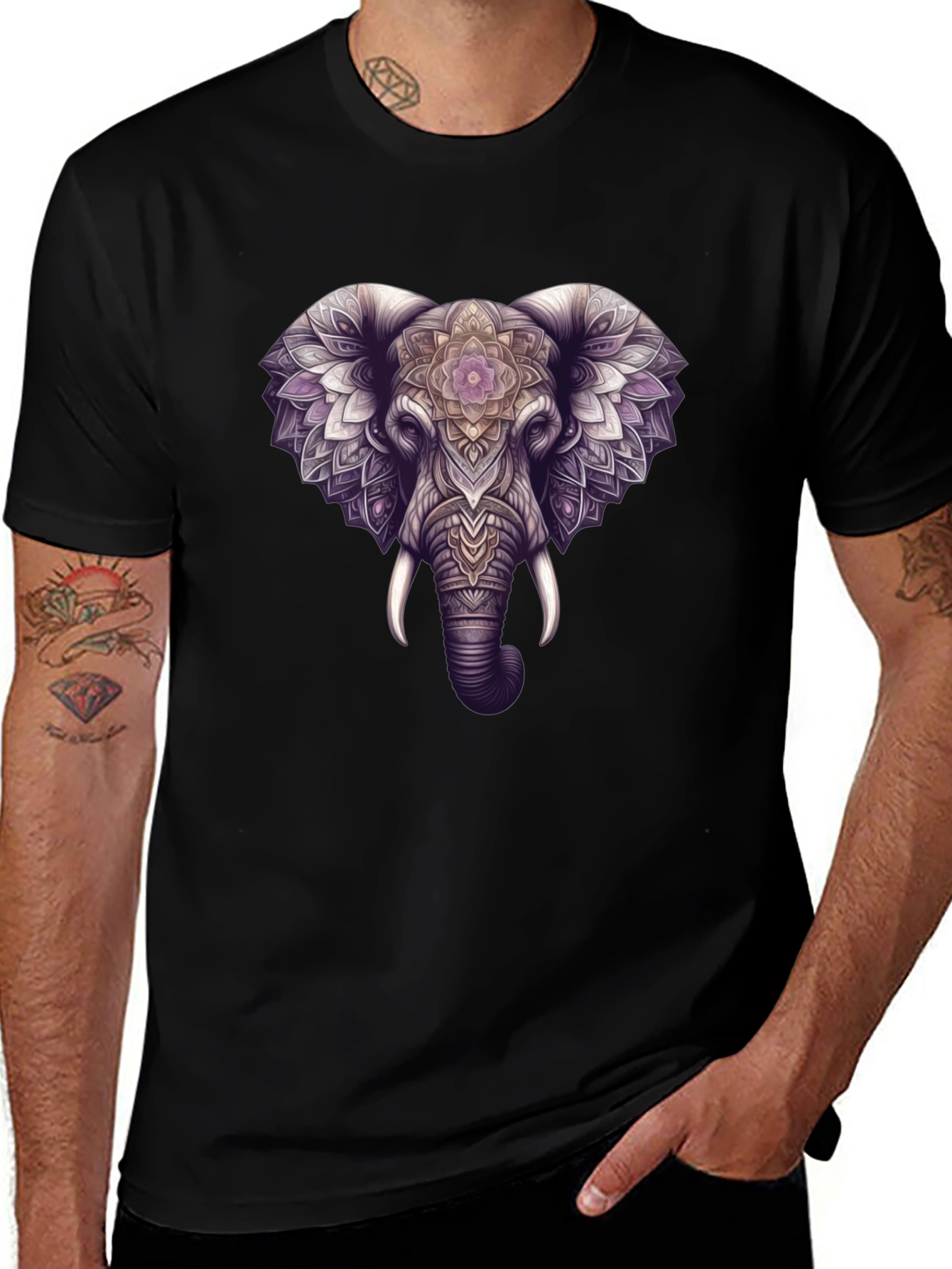 Variant 5 of Elephant Mandala Graphic Black Tee