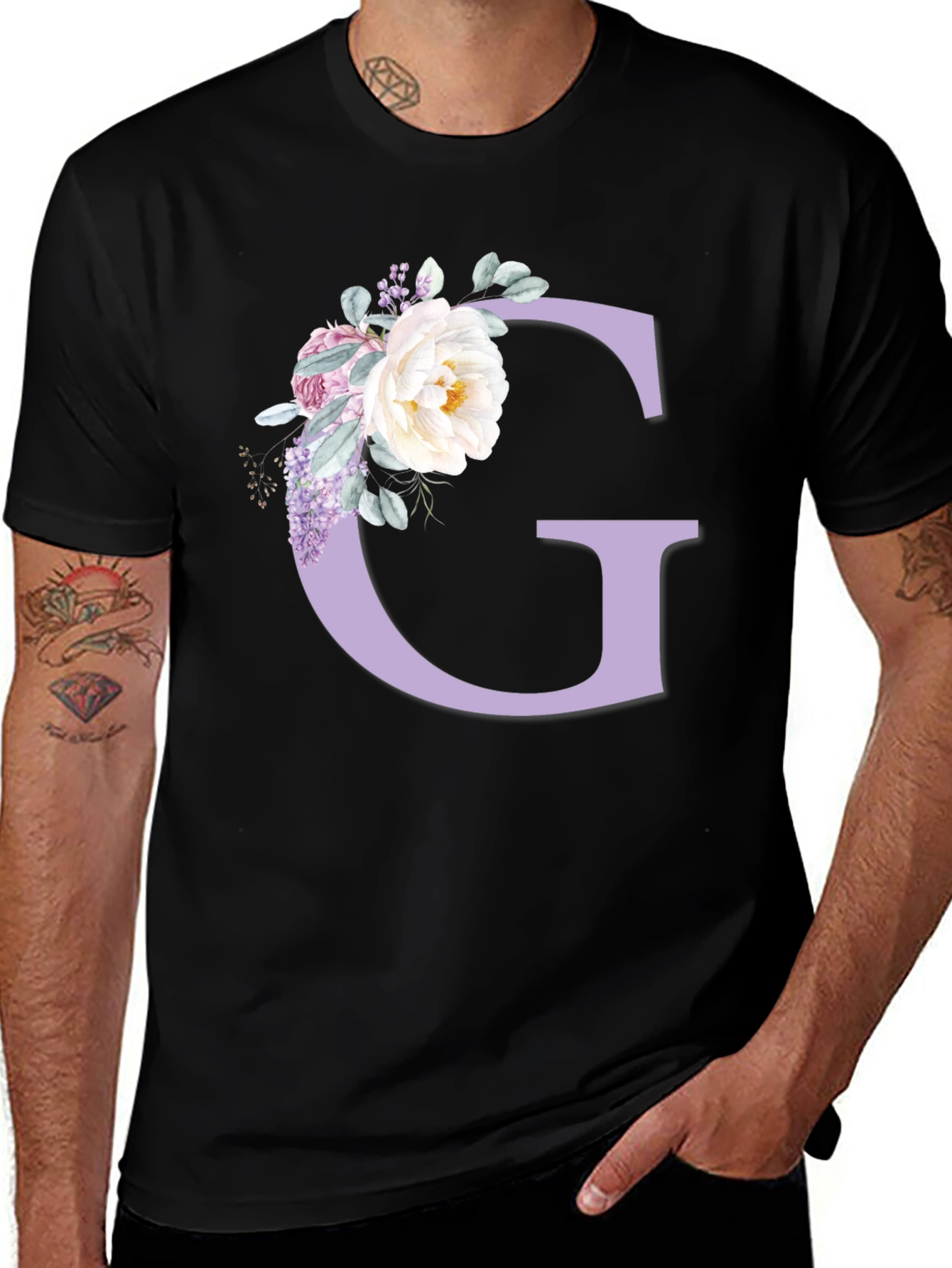 Variant 29 of Floral Initial G Black T-Shirt