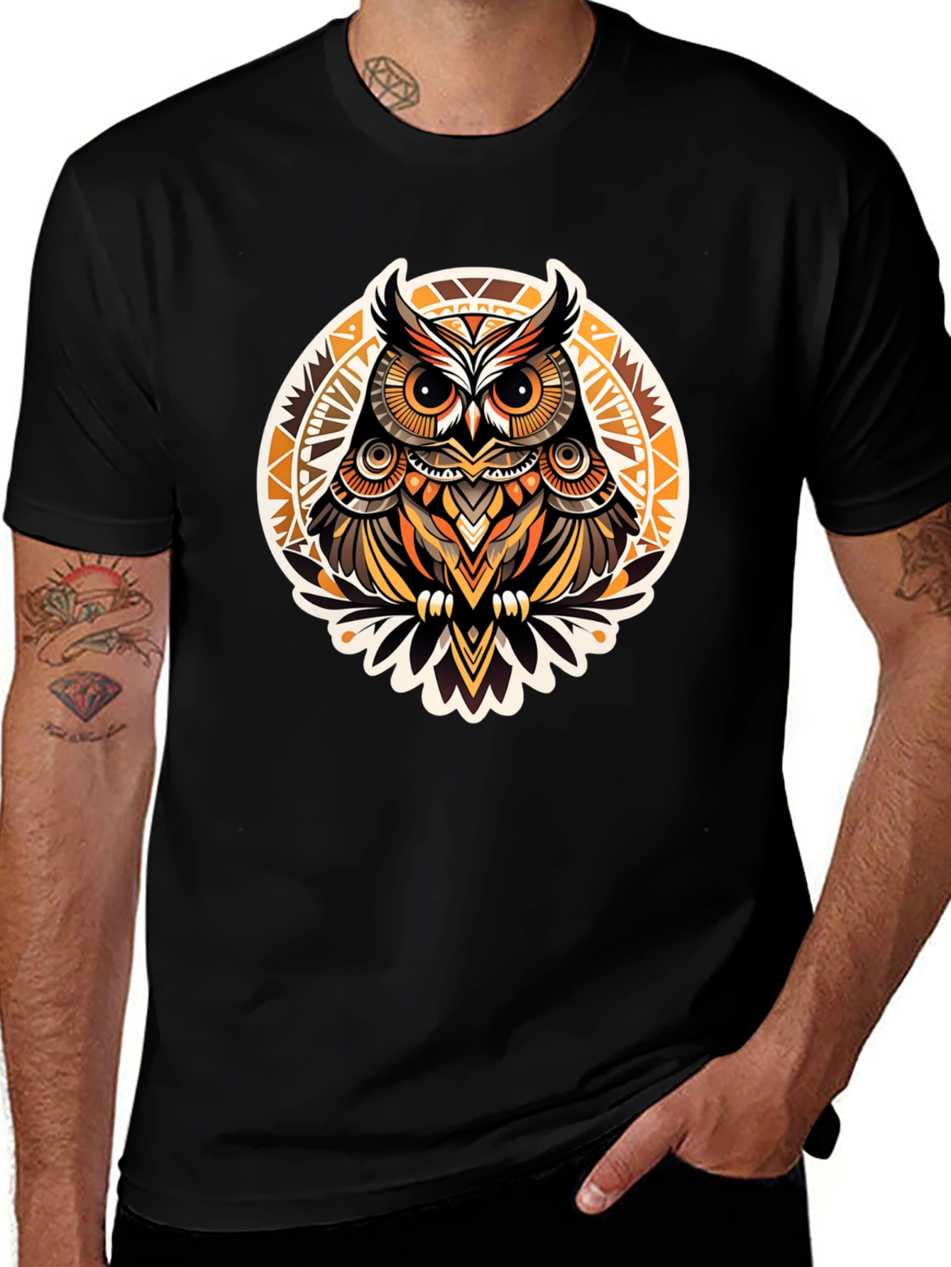 Variant 23 of Stylish Owl Graphic Print Black T-Shirt