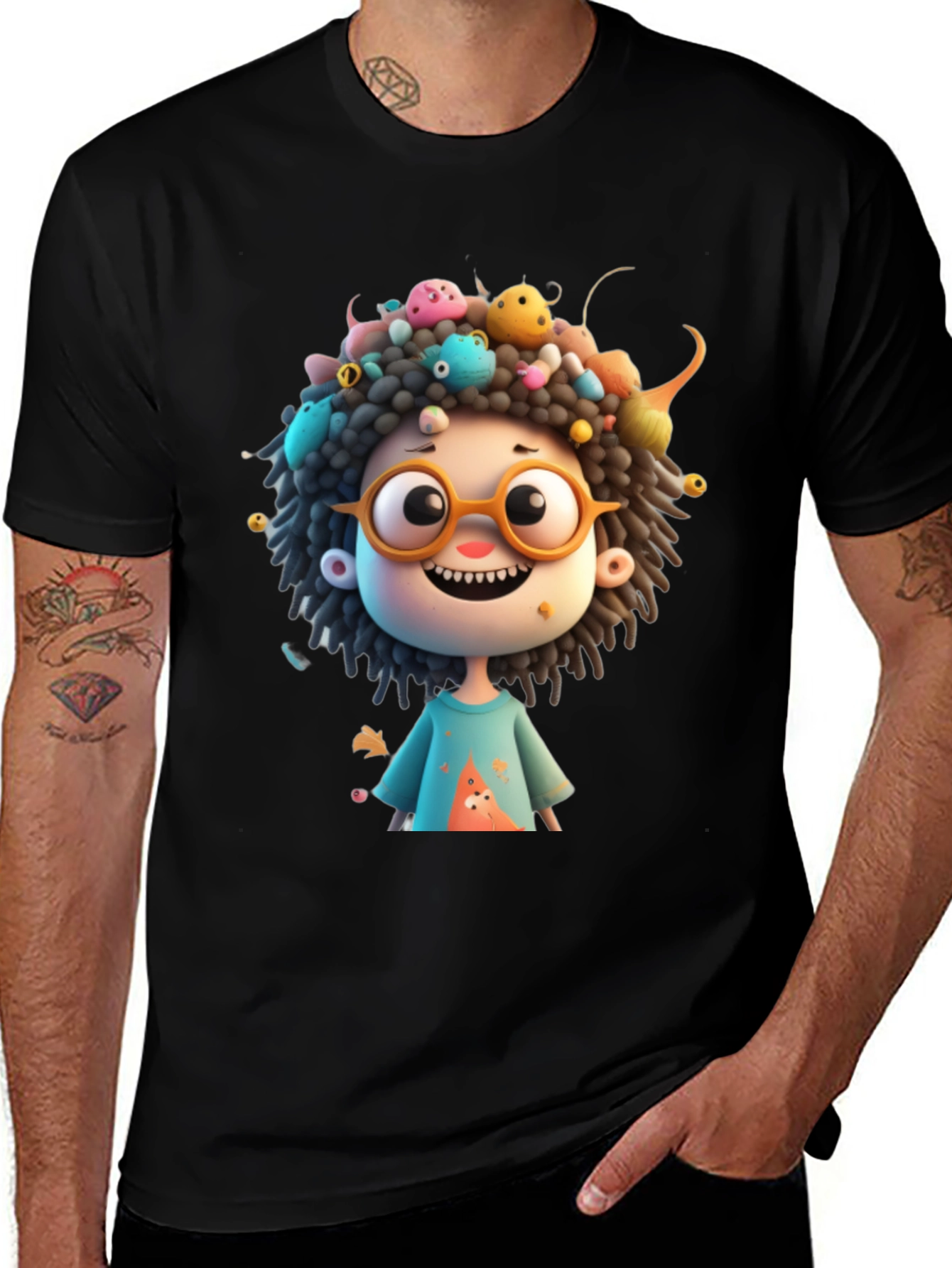 Variant 2 of Cartoon Character Graphic Black T-Shirt