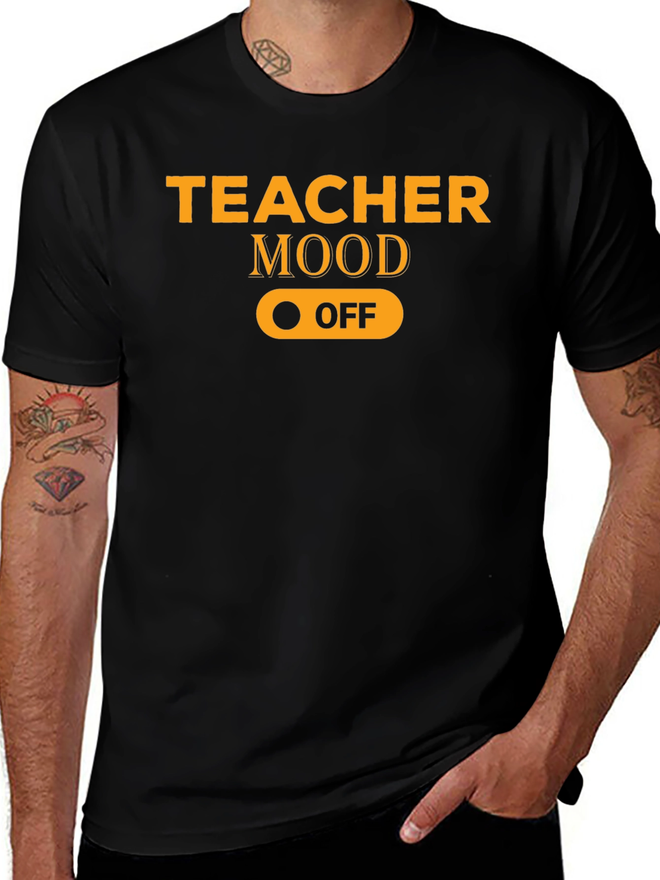 Variant 9 of Teacher Mood Off T-Shirt - Black Cotton Tee