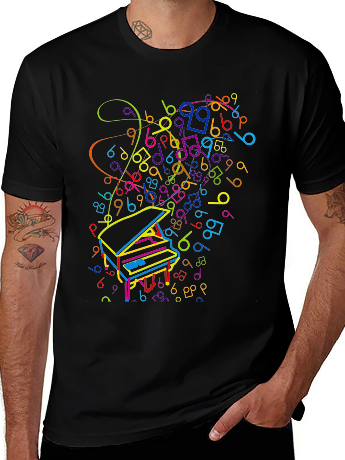 Variant 26 of Colorful Piano Music Notes Graphic T-Shirt