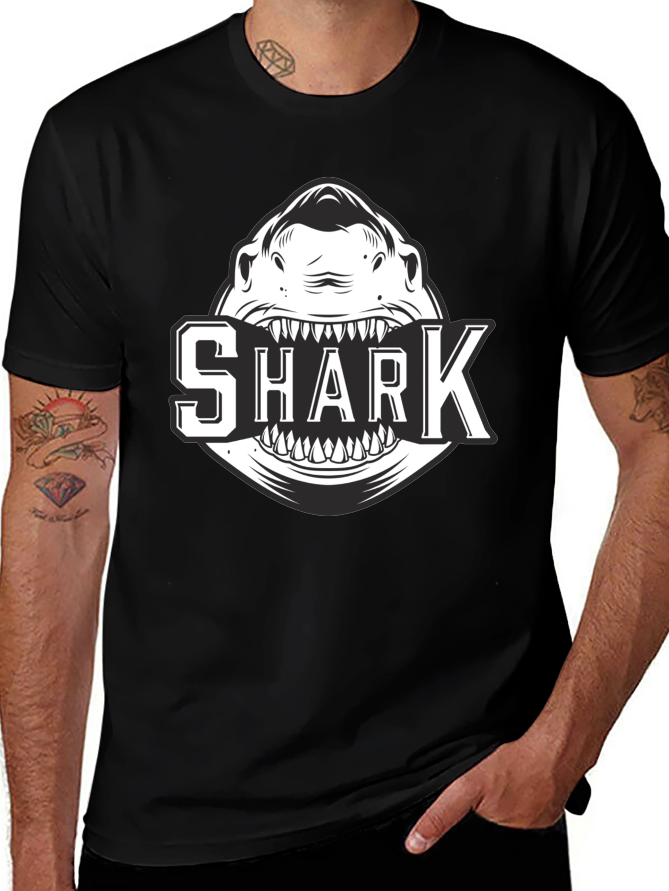 Variant 5 of Shark Graphic Print Black T-Shirt for Men