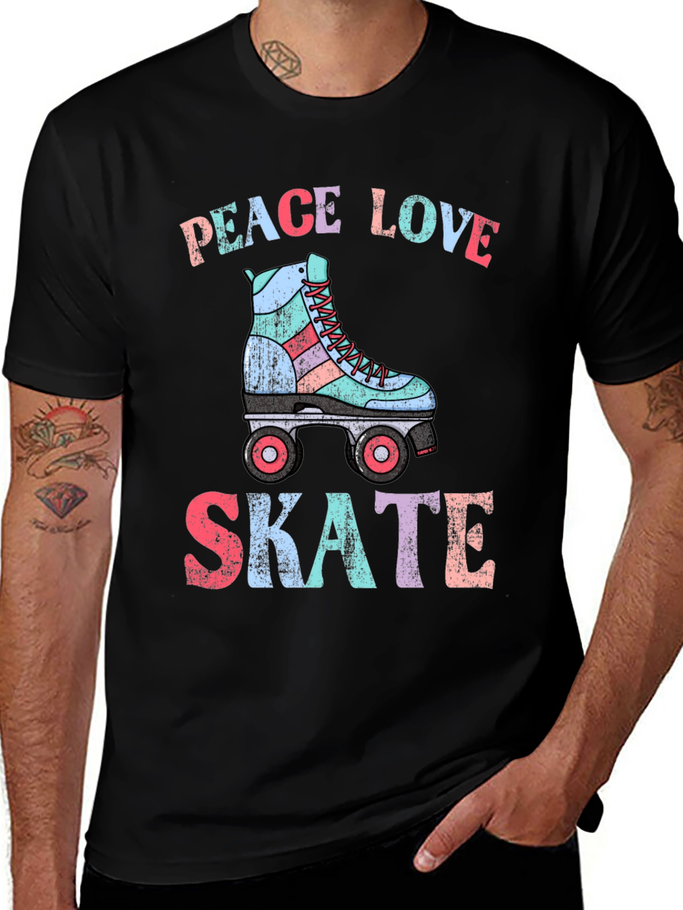 Variant 22 of Peace Love Skate T-Shirt, Retro Roller Skate Graphic Tee