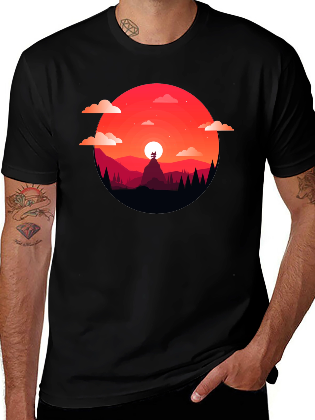 Variant 25 of Sunset Mountain Graphic Tee - Unique Nature Design