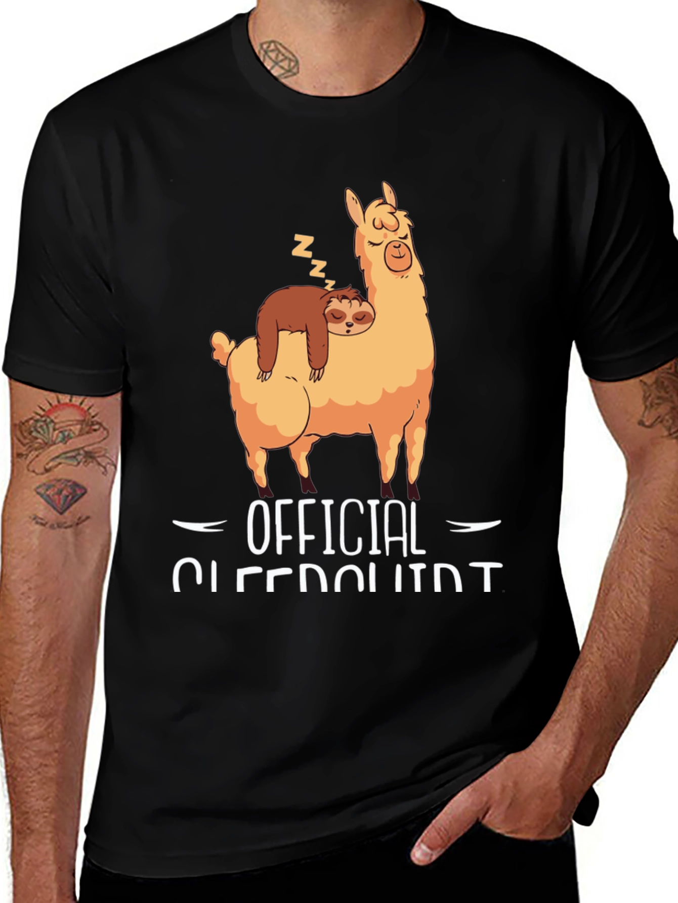 Variant 28 of Sloth on Llama Funny T-Shirt - Official Sleep Expert Tee
