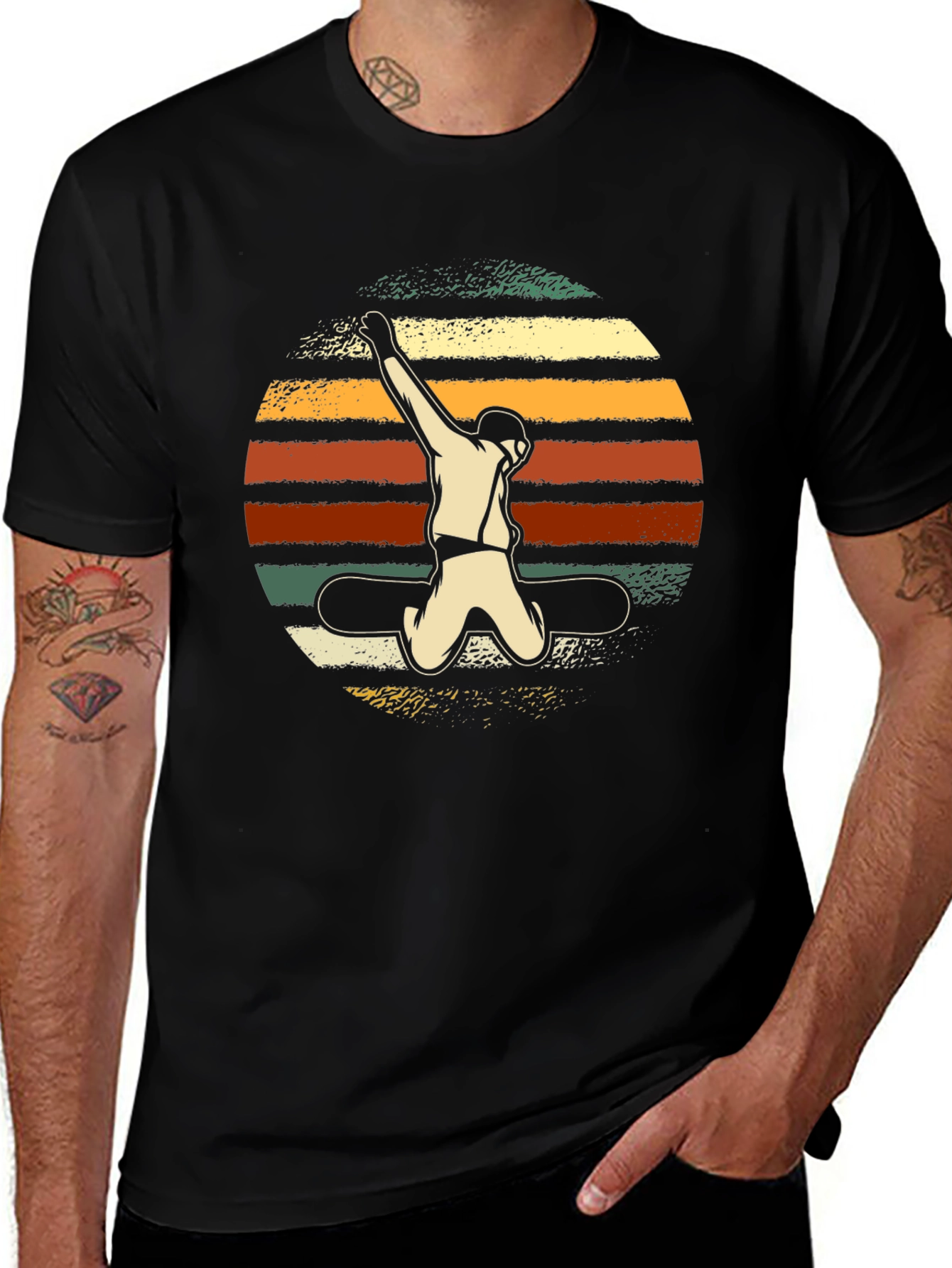 Variant 2 of Retro Snowboarder T-Shirt - Vintage Style Black Tee