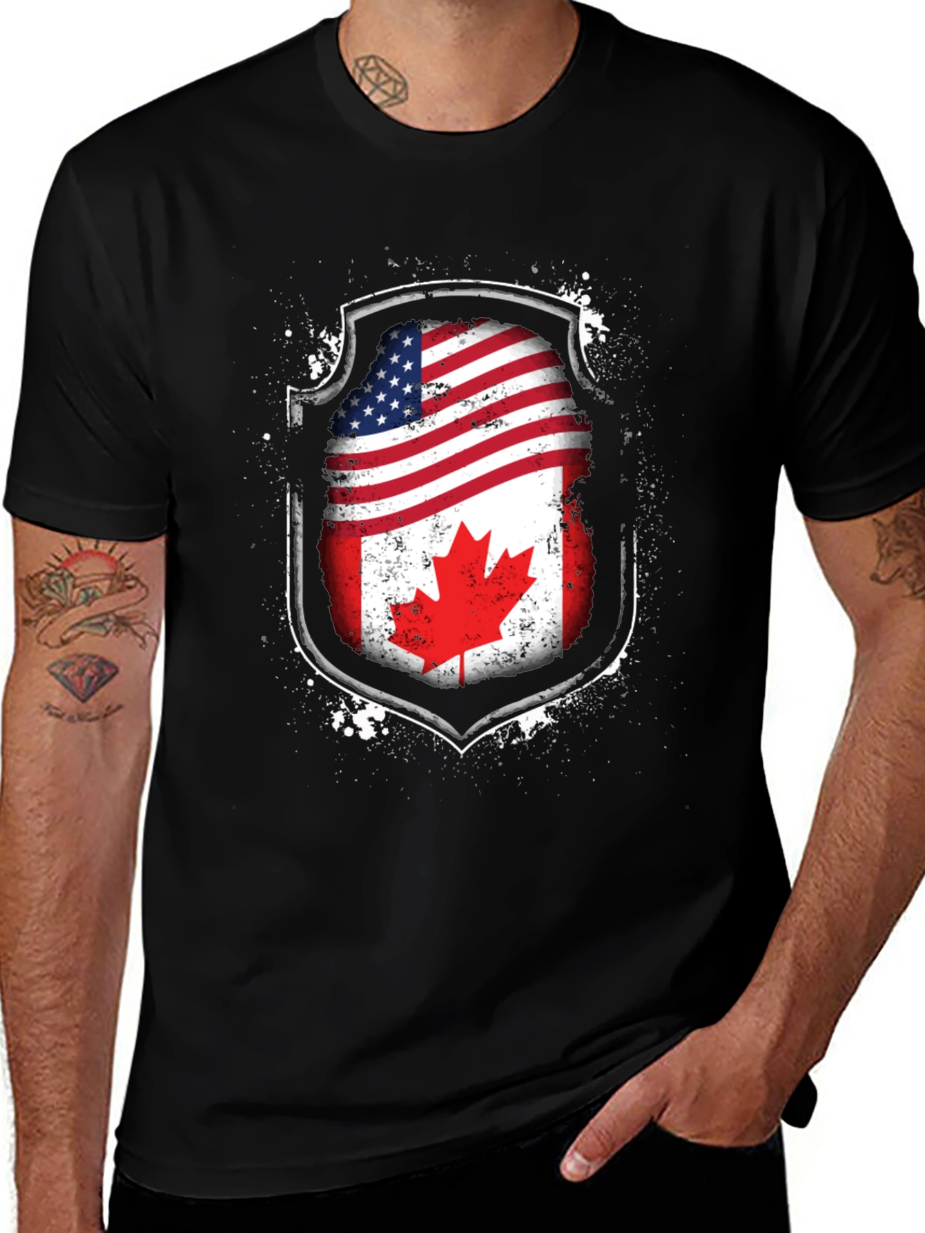 Variant 28 of USA & Canada Flag Graphic T-Shirt - Patriotic Pride