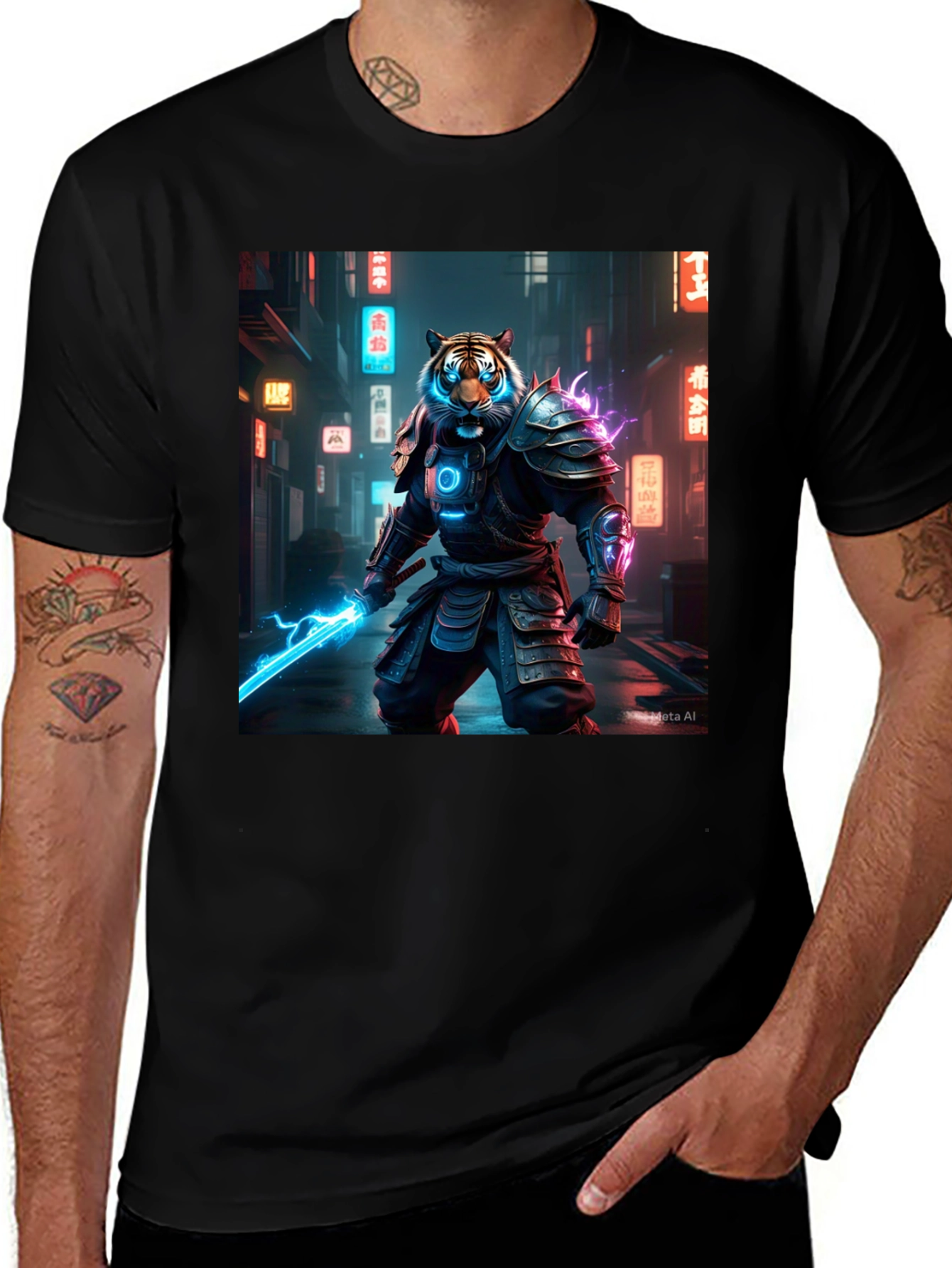 Variant 17 of Cyberpunk Tiger Samurai Graphic Tee