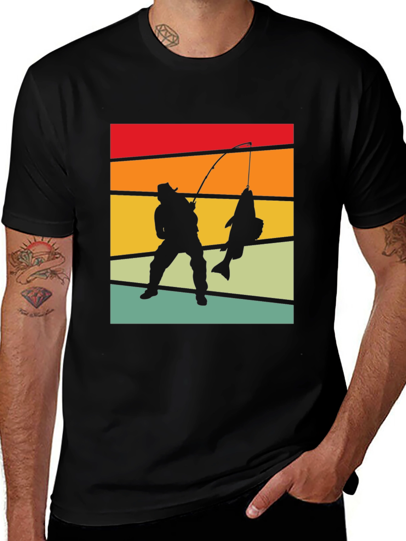 Variant 7 of Retro Fisherman Graphic Tee - Black Cotton T-Shirt