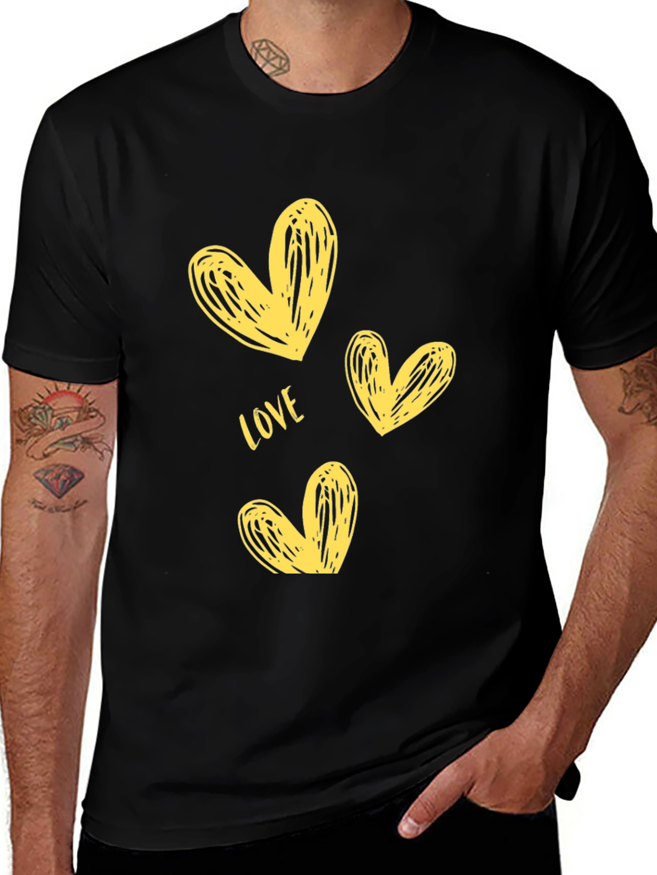 Variant 22 of Love Heart Print Crew Neck T-Shirt - Black