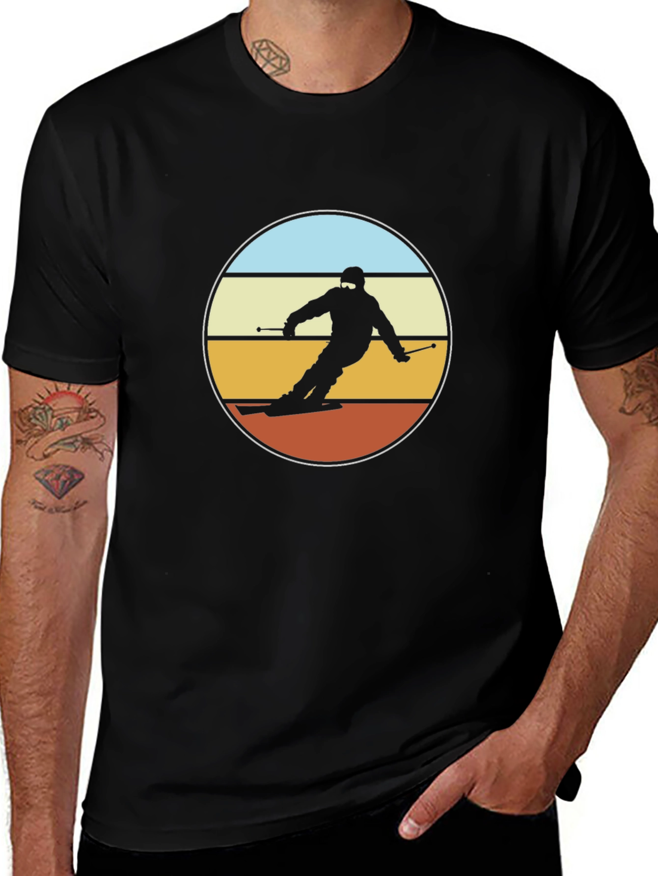 Variant 10 of Retro Skier Graphic Tee - Black Cotton T-Shirt