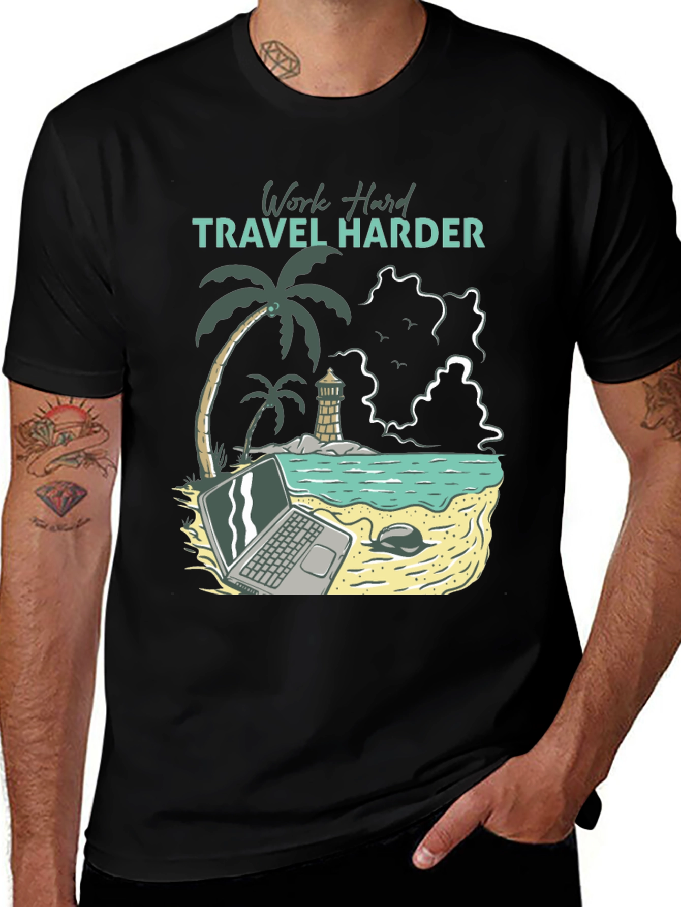 Variant 11 of Work Hard Travel Harder Graphic Tee - Vacation Ready