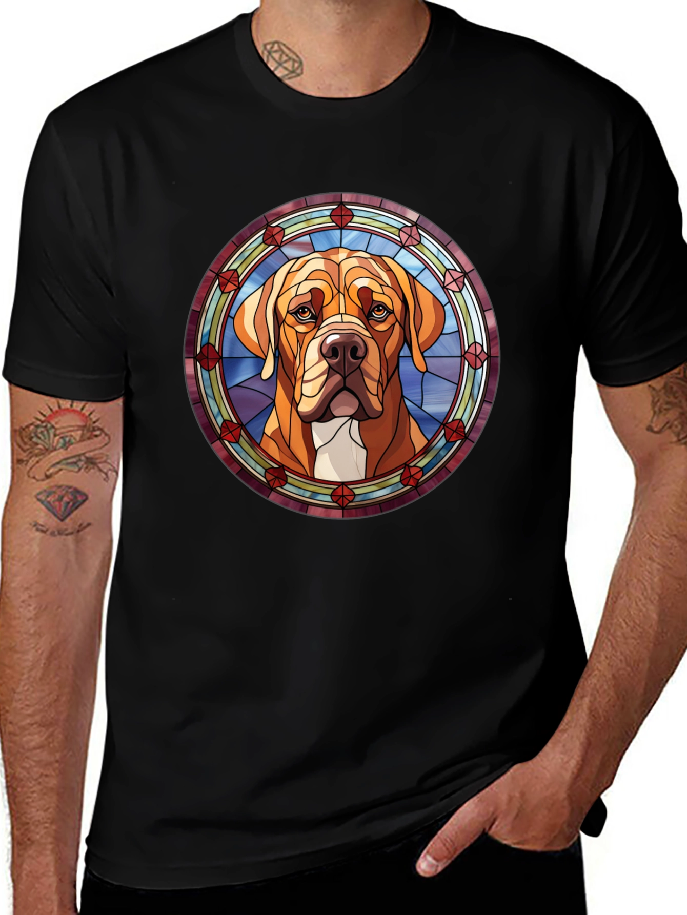Variant 14 of Dog Stained Glass Graphic Tee - Unique Pet Lover Gift