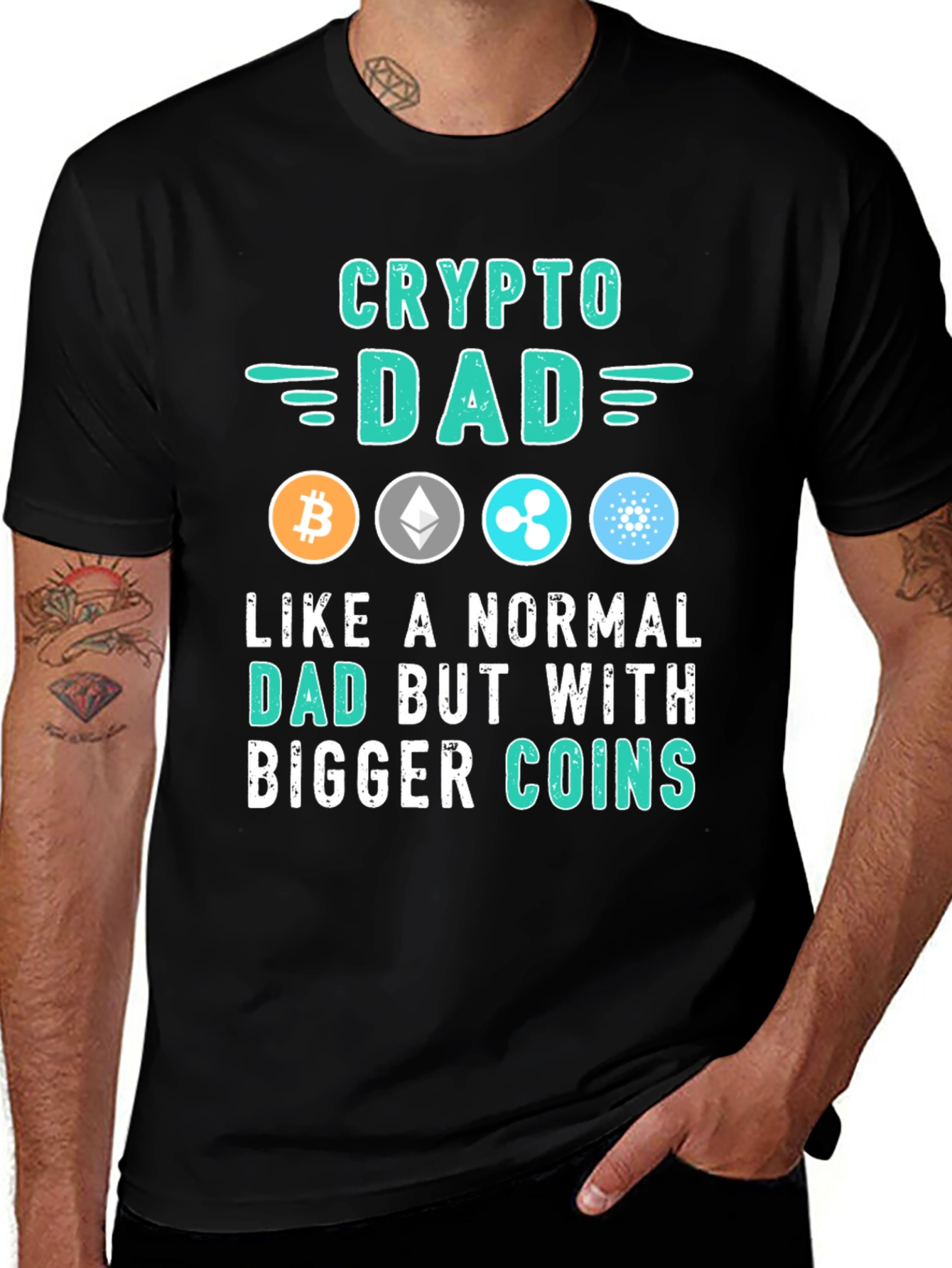 Crypto Dad T-Shirt: Bigger Coins, Bitcoin, Ethereum, Ripple, Cardano