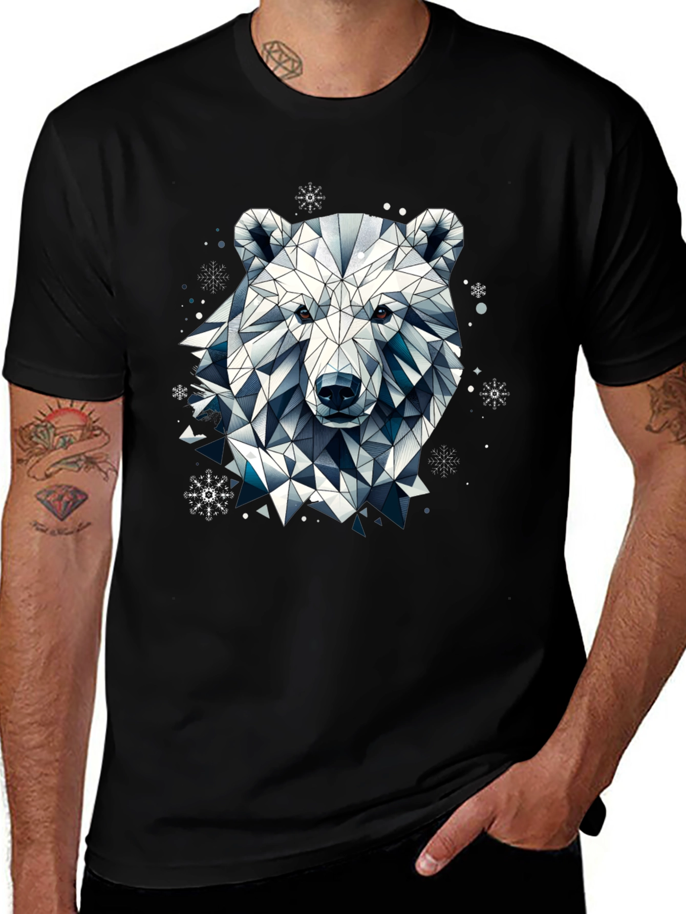 Variant 14 of Geometric Polar Bear Black T-Shirt