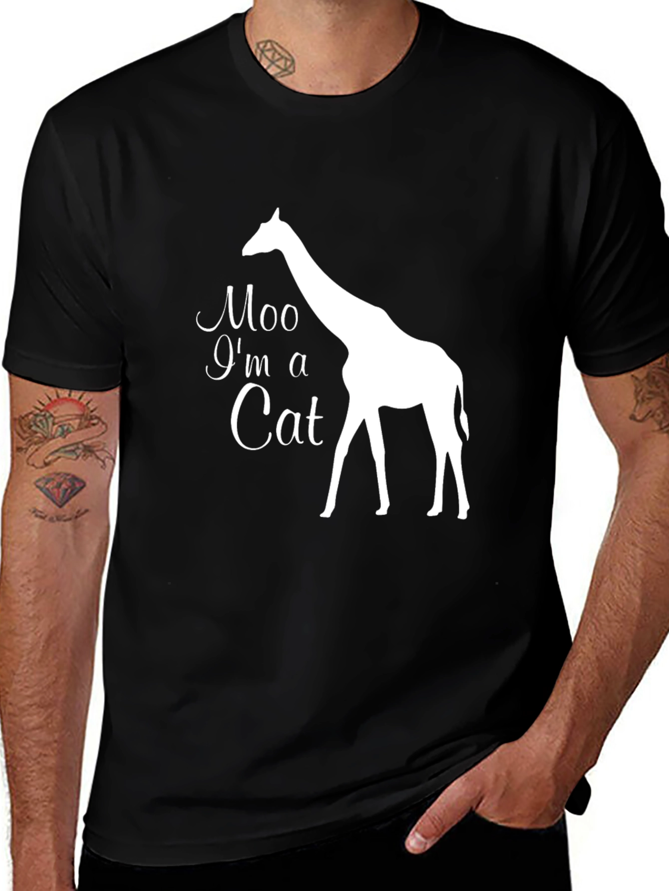 Variant 27 of Moo I'm a Cat Giraffe Graphic T-Shirt - Black Cotton Tee