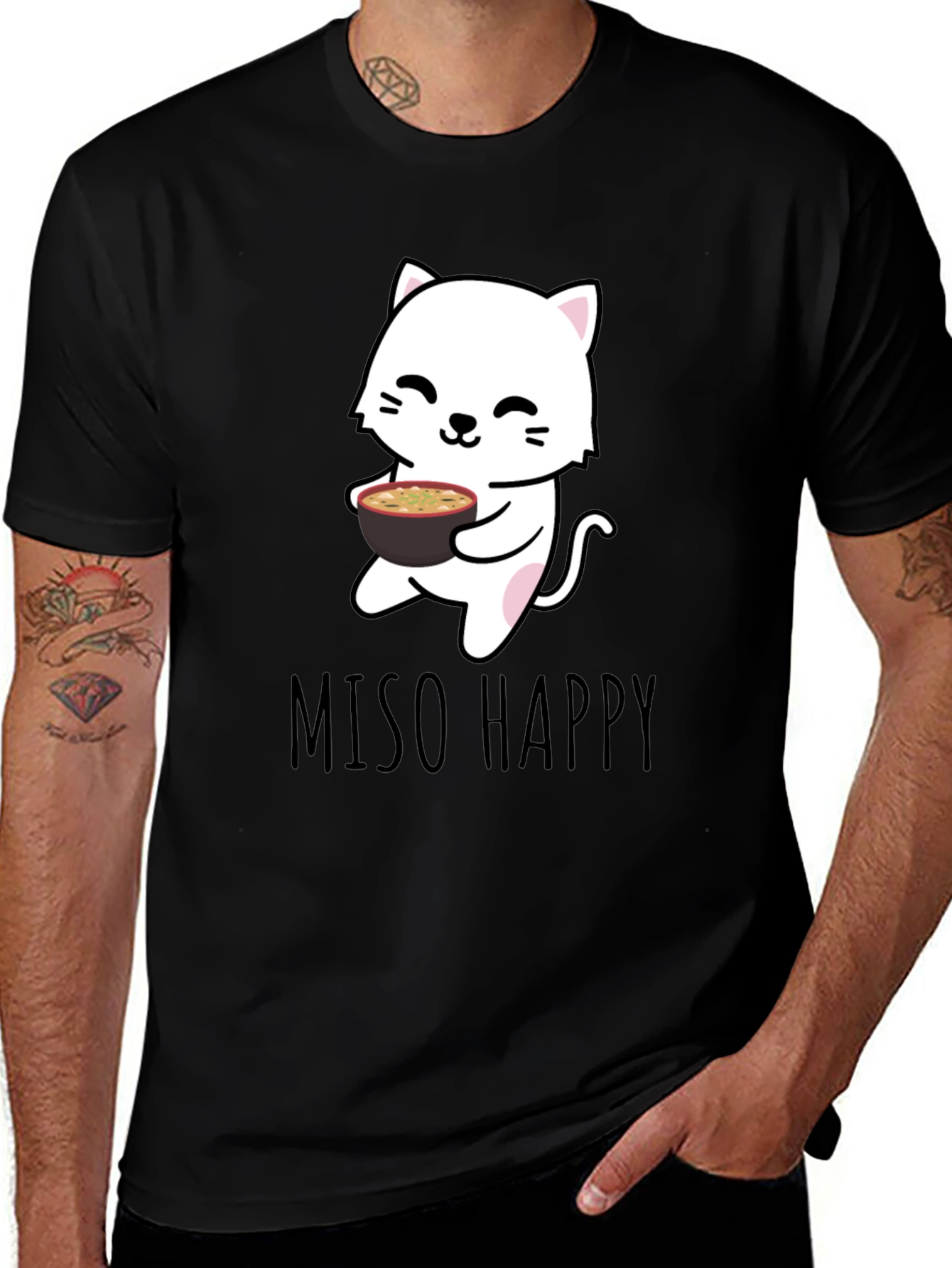 Variant 10 of Miso Happy Cat T-Shirt - Black