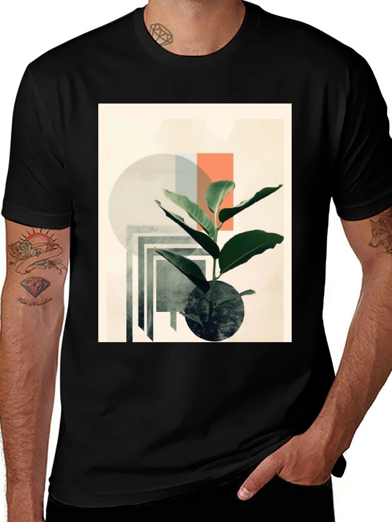Variant 16 of Abstract Plant Print Black T-Shirt