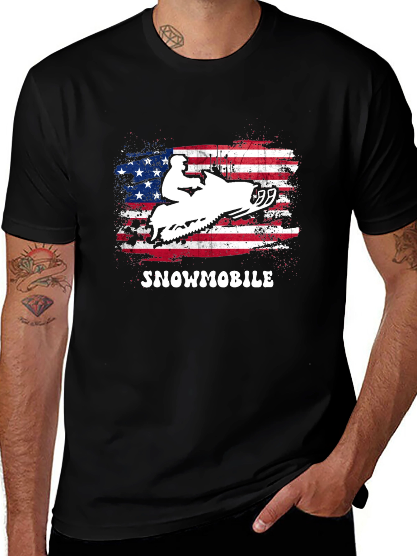 Variant 25 of American Flag Snowmobile Graphic T-Shirt