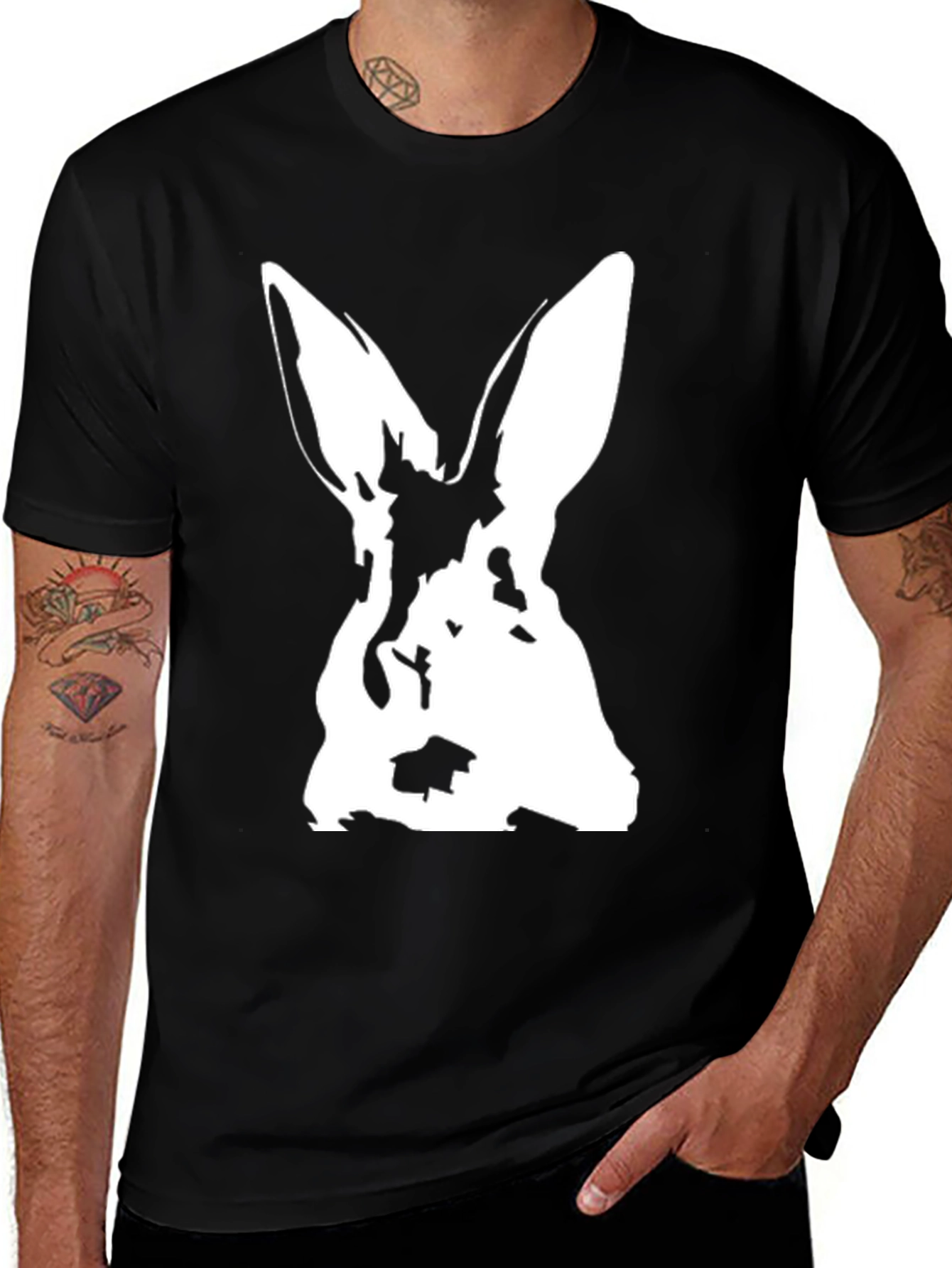 Variant 5 of Rabbit Graphic Black T-Shirt - Unique Animal Design