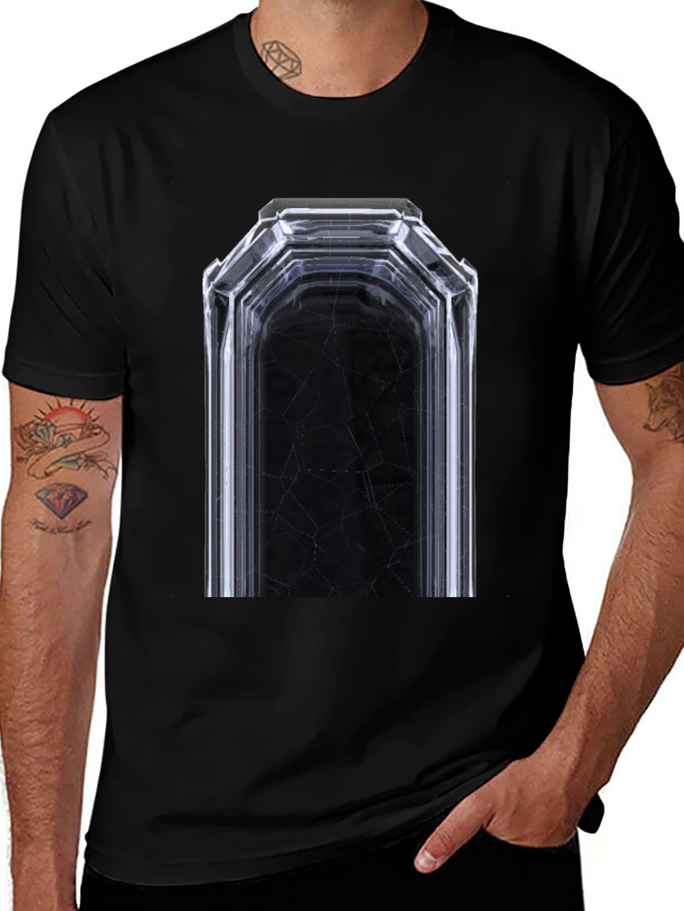 Variant 14 of Geometric Tunnel Graphic Tee - Modern Black T-Shirt