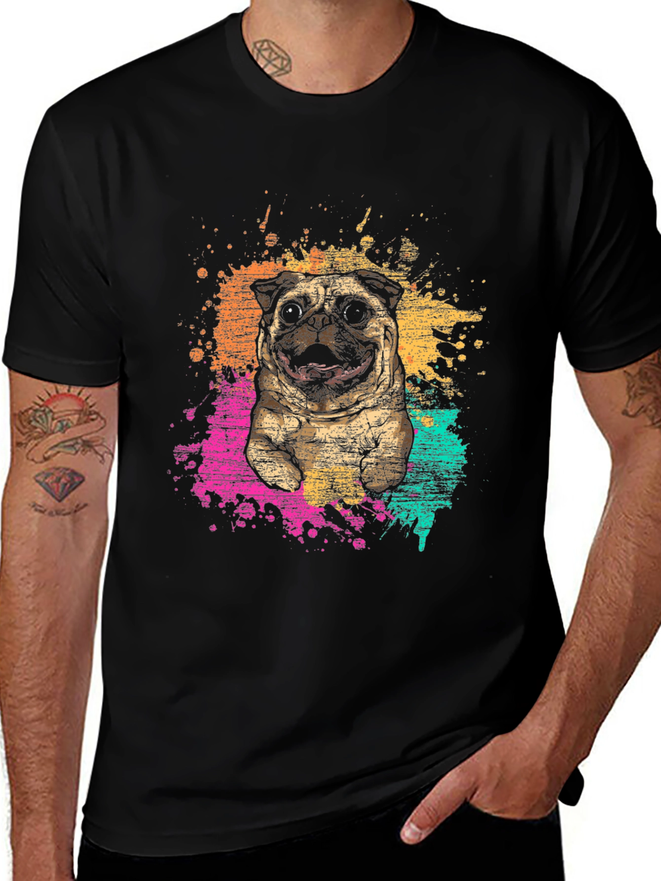 Variant 10 of Pug Splatter Graphic Tee - Unisex