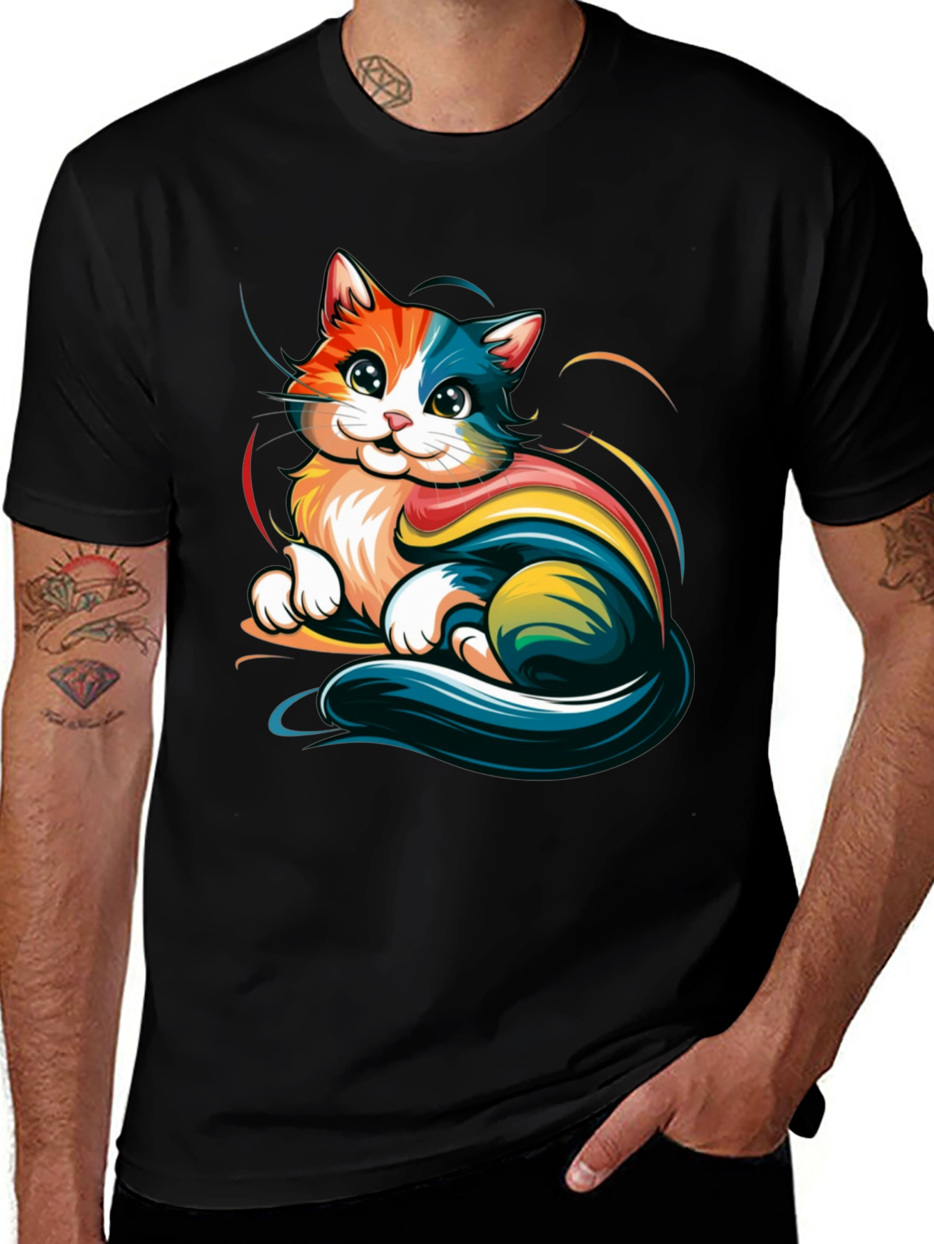 Variant 3 of Colorful Cat Graphic Tee - Trendy Unisex T-Shirt